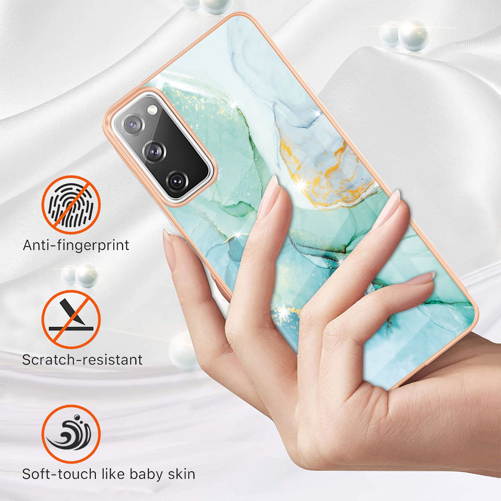 Marble Pattern Electroplated Edge Soft TPU Shockproof Anti-Scratch Protective IMD Case for Samsung Galaxy S20 FE 4G / 5G/S20 Lite/S20 FE 2022 - Green 003