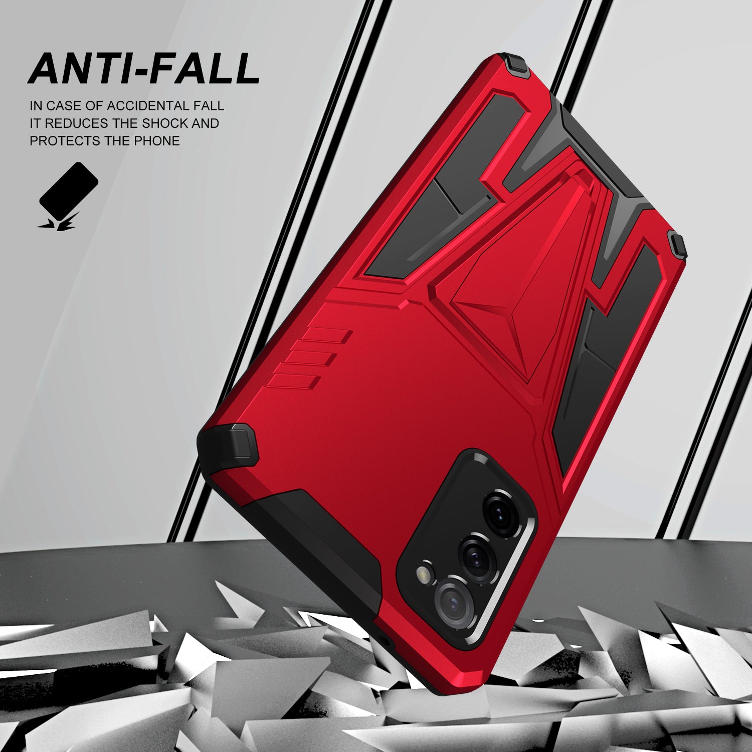 Anti-Fall V-Shaped Kickstand TPU + PC Hybrid Phone Cover Case with Built-in Metal Sheet for Samsung Galaxy S20 FE 2022/S20 FE 4G/S20 FE 5G/S20 Lite - Red