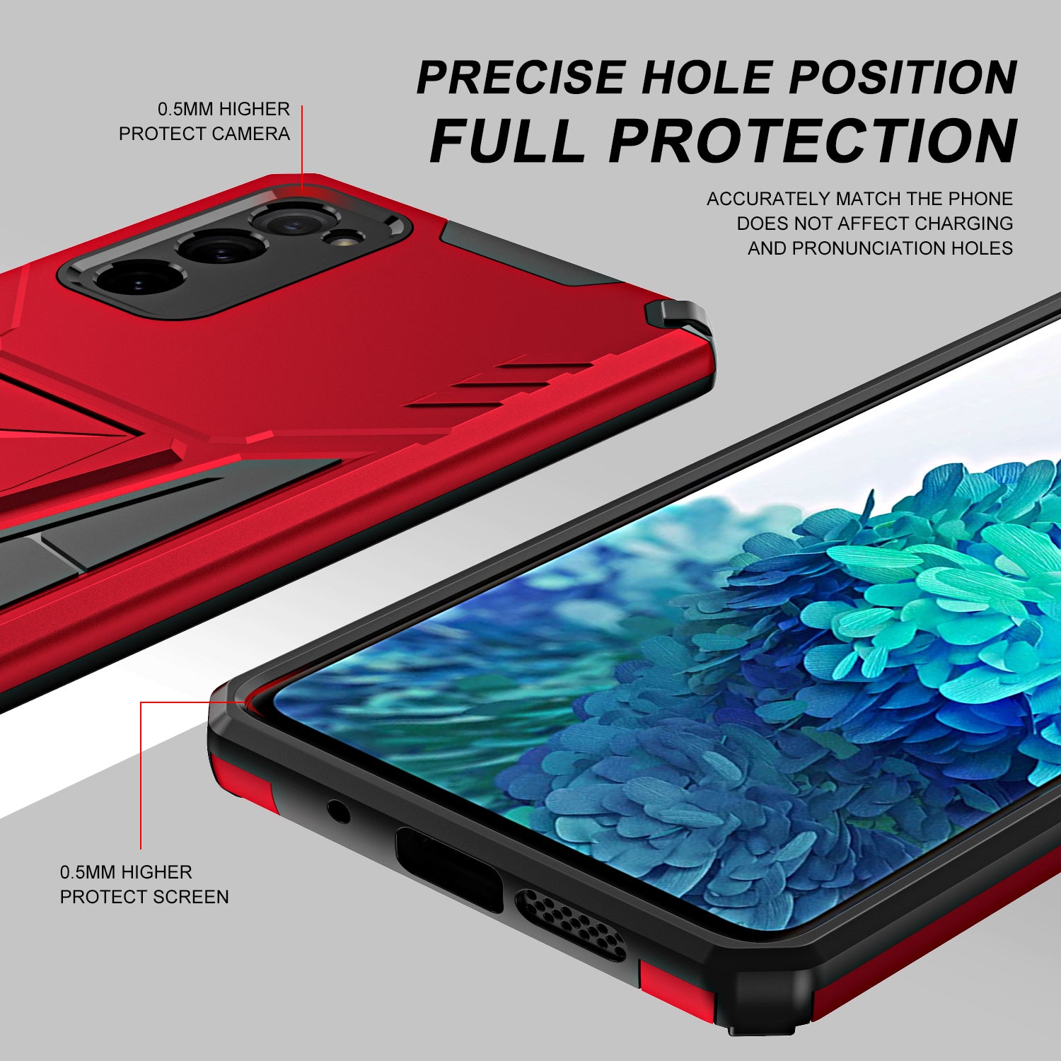 Anti-Fall V-Shaped Kickstand TPU + PC Hybrid Phone Cover Case with Built-in Metal Sheet for Samsung Galaxy S20 FE 2022/S20 FE 4G/S20 FE 5G/S20 Lite - Red