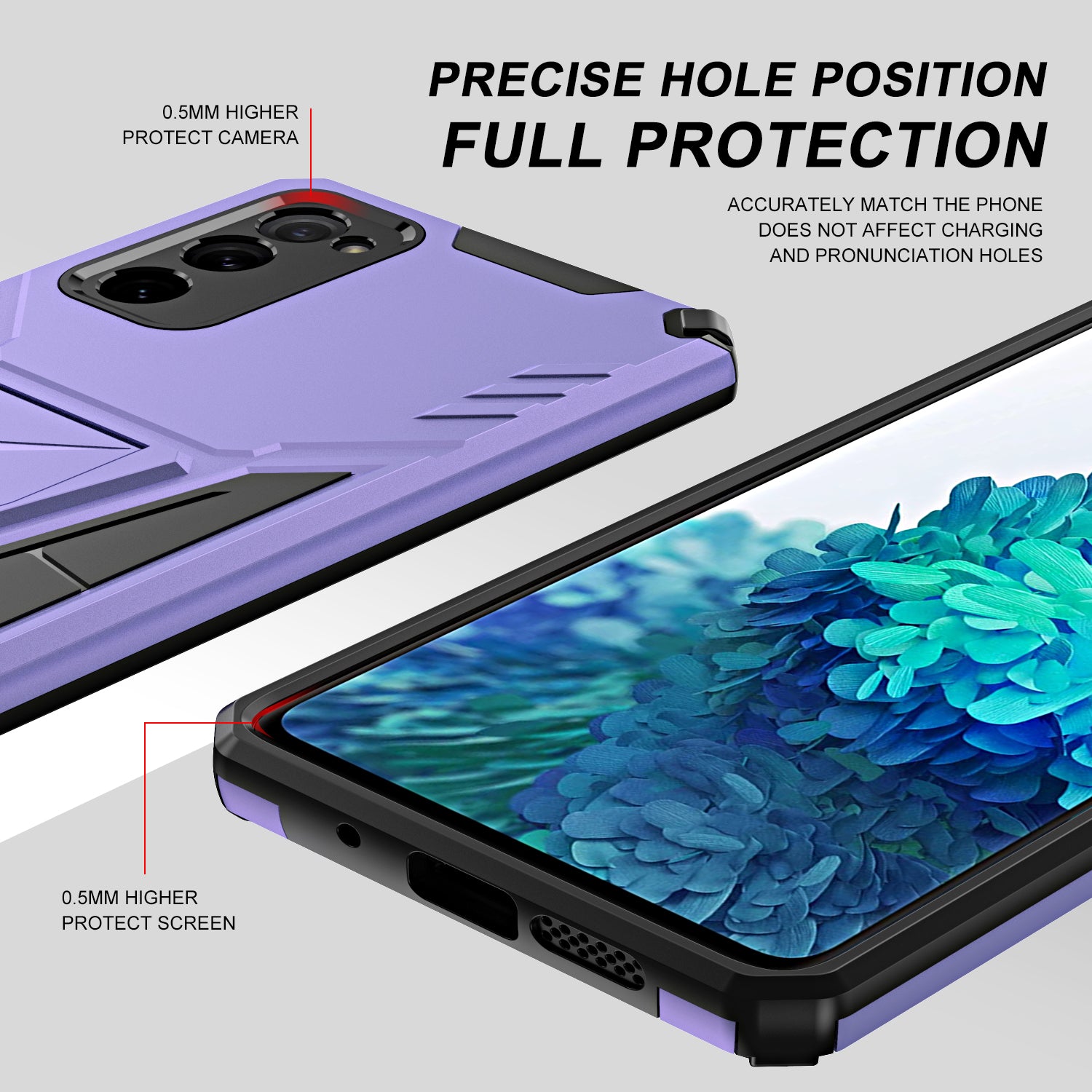 Anti-Fall V-Shaped Kickstand TPU + PC Hybrid Phone Cover Case with Built-in Metal Sheet for Samsung Galaxy S20 FE 2022/S20 FE 4G/S20 FE 5G/S20 Lite - Purple