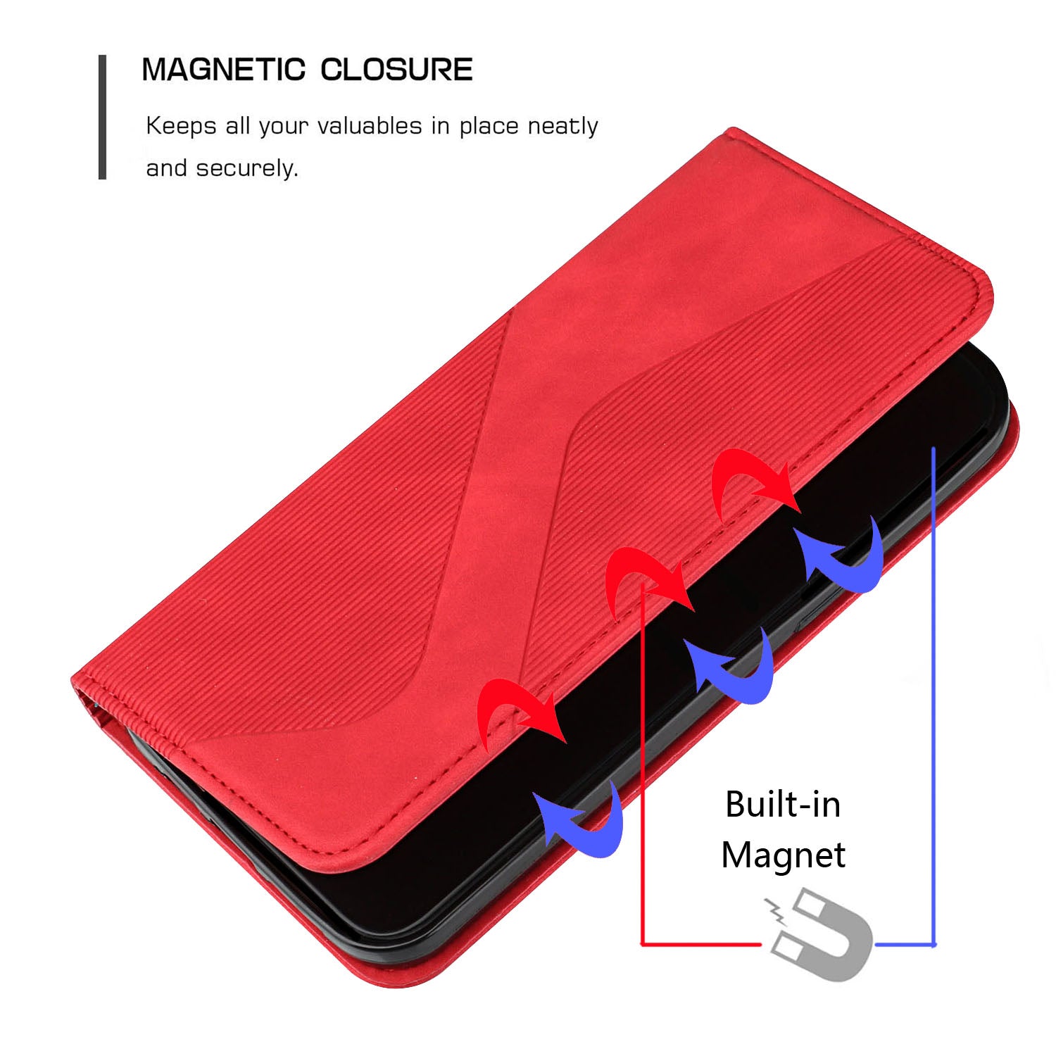 Business Style Strong Magnetic Auto Closing S-shaped Texture Skin-touch PU Leather Phone Case Wallet Cover for Samsung Galaxy S20 Ultra - Red