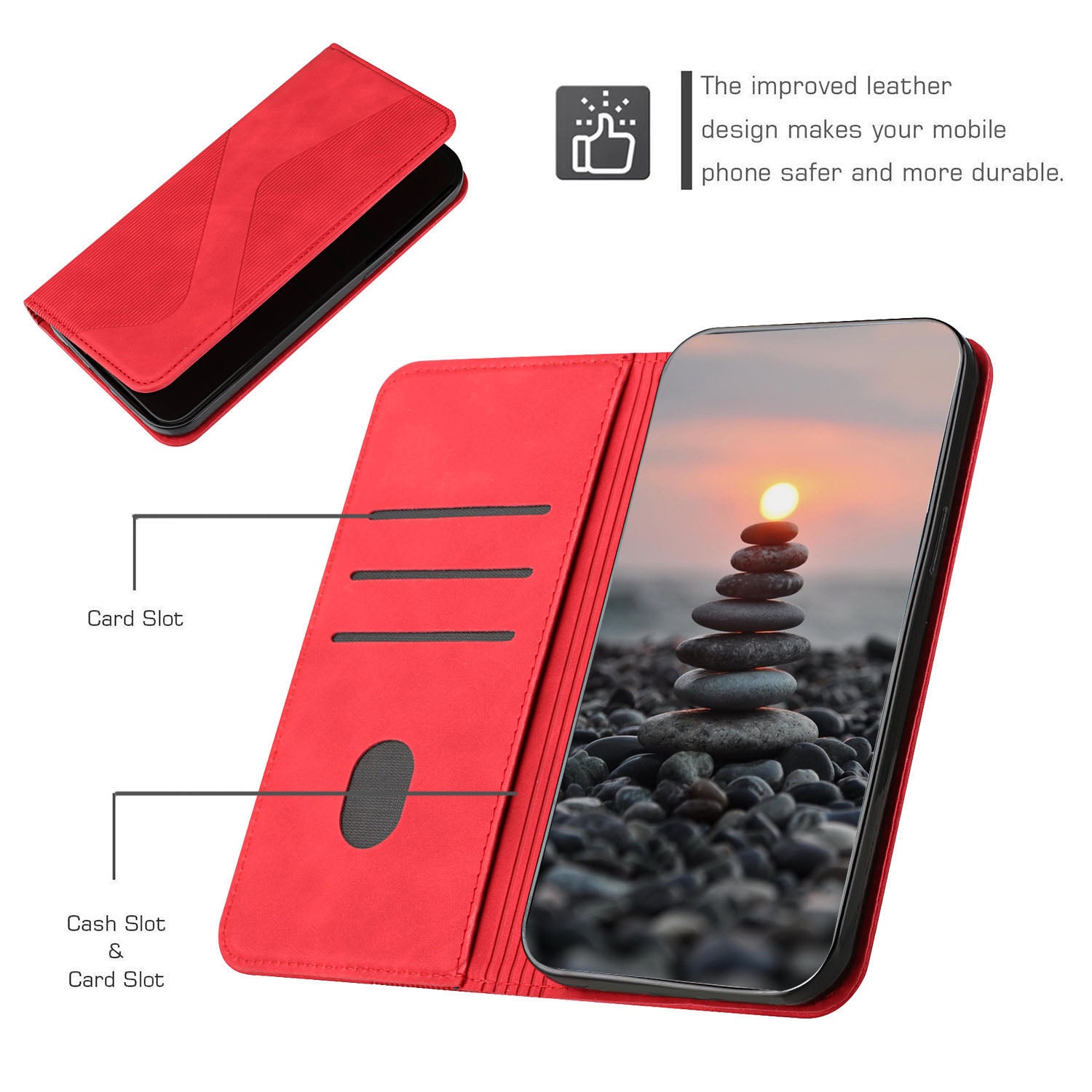 Business Style Strong Magnetic Auto Closing S-shaped Texture Skin-touch PU Leather Phone Case Wallet Cover for Samsung Galaxy S20 Ultra - Red