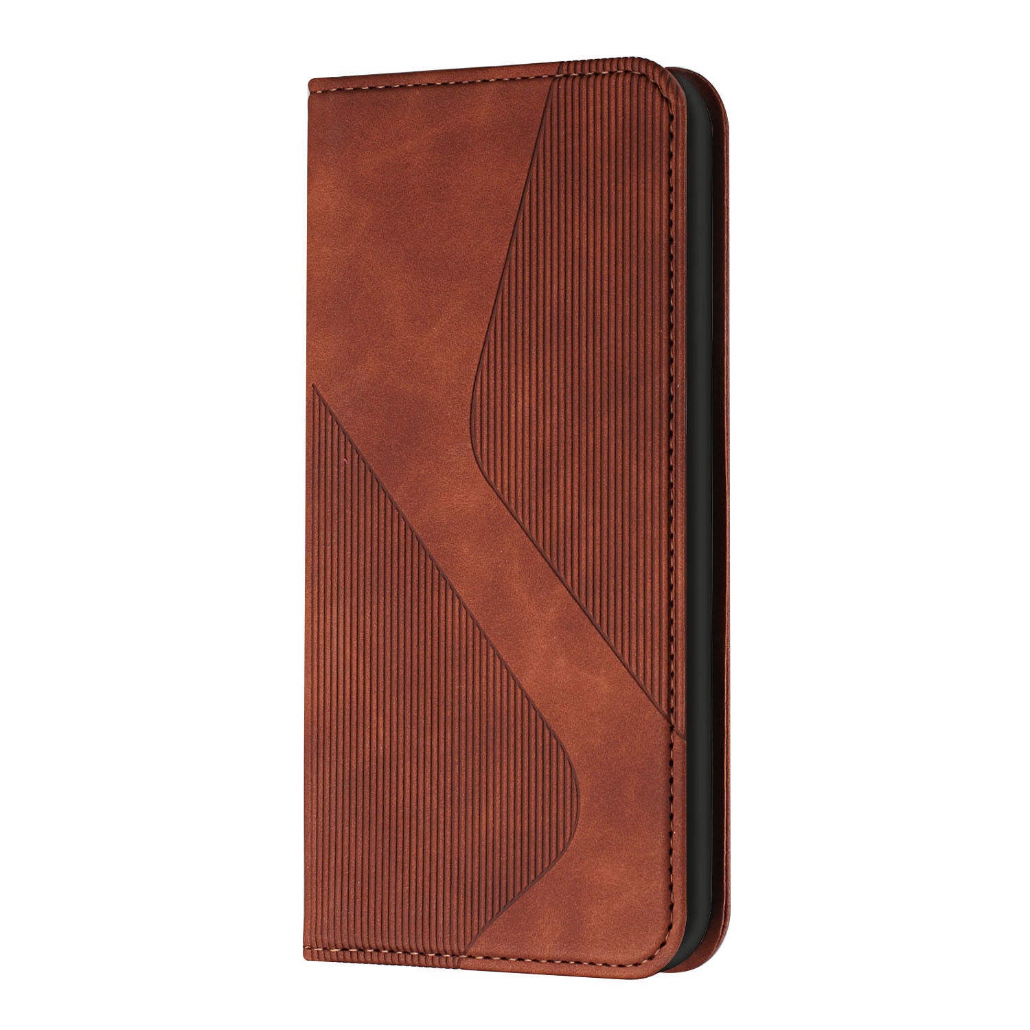 Business Style Strong Magnetic Auto Closing S-shaped Texture Skin-touch PU Leather Phone Case Wallet Cover for Samsung Galaxy S20 Ultra - Brown