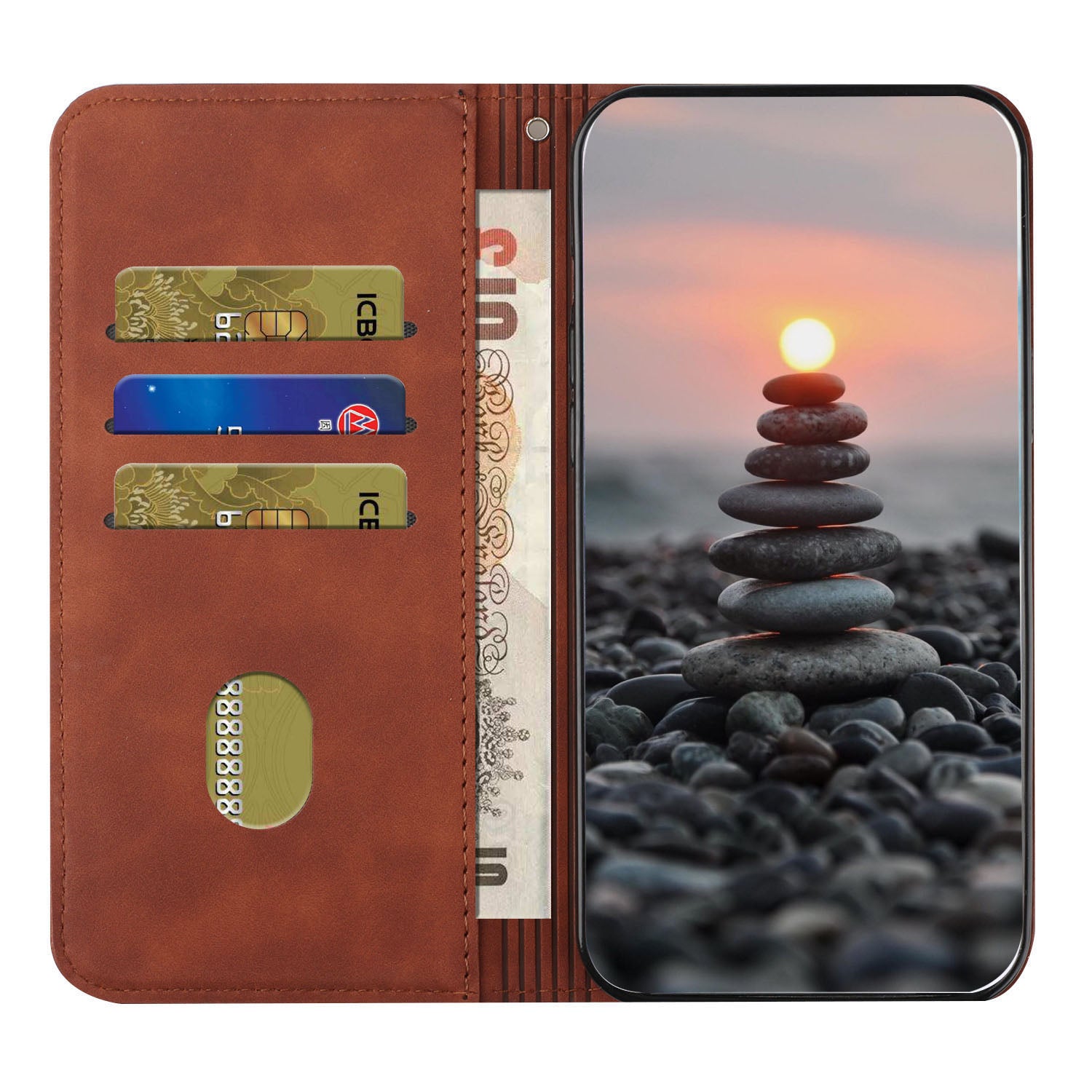 Business Style Strong Magnetic Auto Closing S-shaped Texture Skin-touch PU Leather Phone Case Wallet Cover for Samsung Galaxy S20 Ultra - Brown