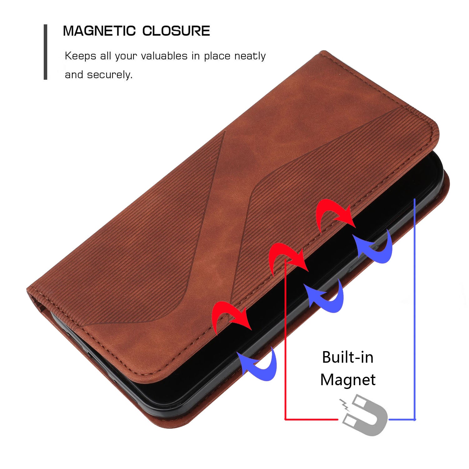 Business Style Strong Magnetic Auto Closing S-shaped Texture Skin-touch PU Leather Phone Case Wallet Cover for Samsung Galaxy S20 Ultra - Brown