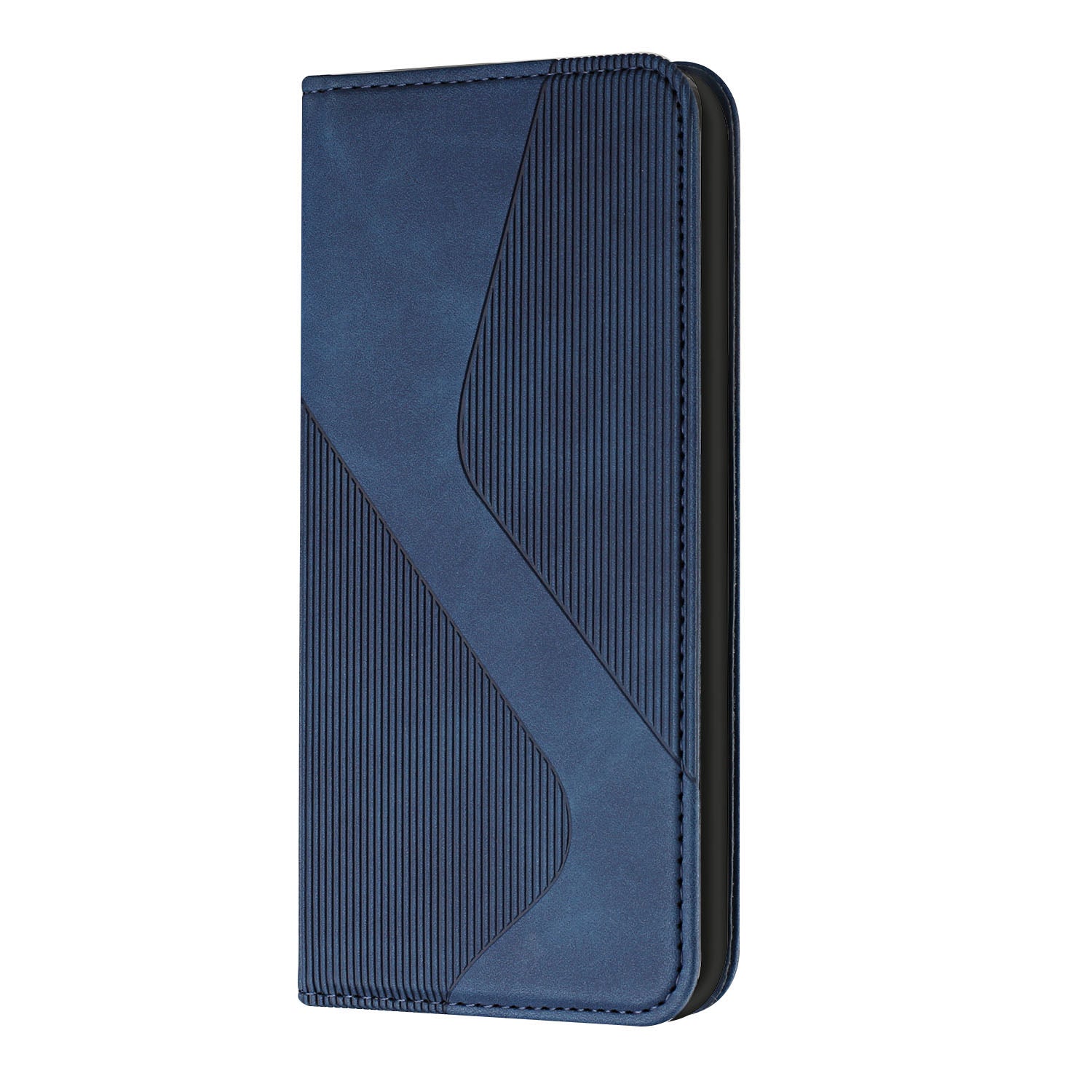 Business Style Strong Magnetic Auto Closing S-shaped Texture Skin-touch PU Leather Phone Case Wallet Cover for Samsung Galaxy S20 Ultra - Blue