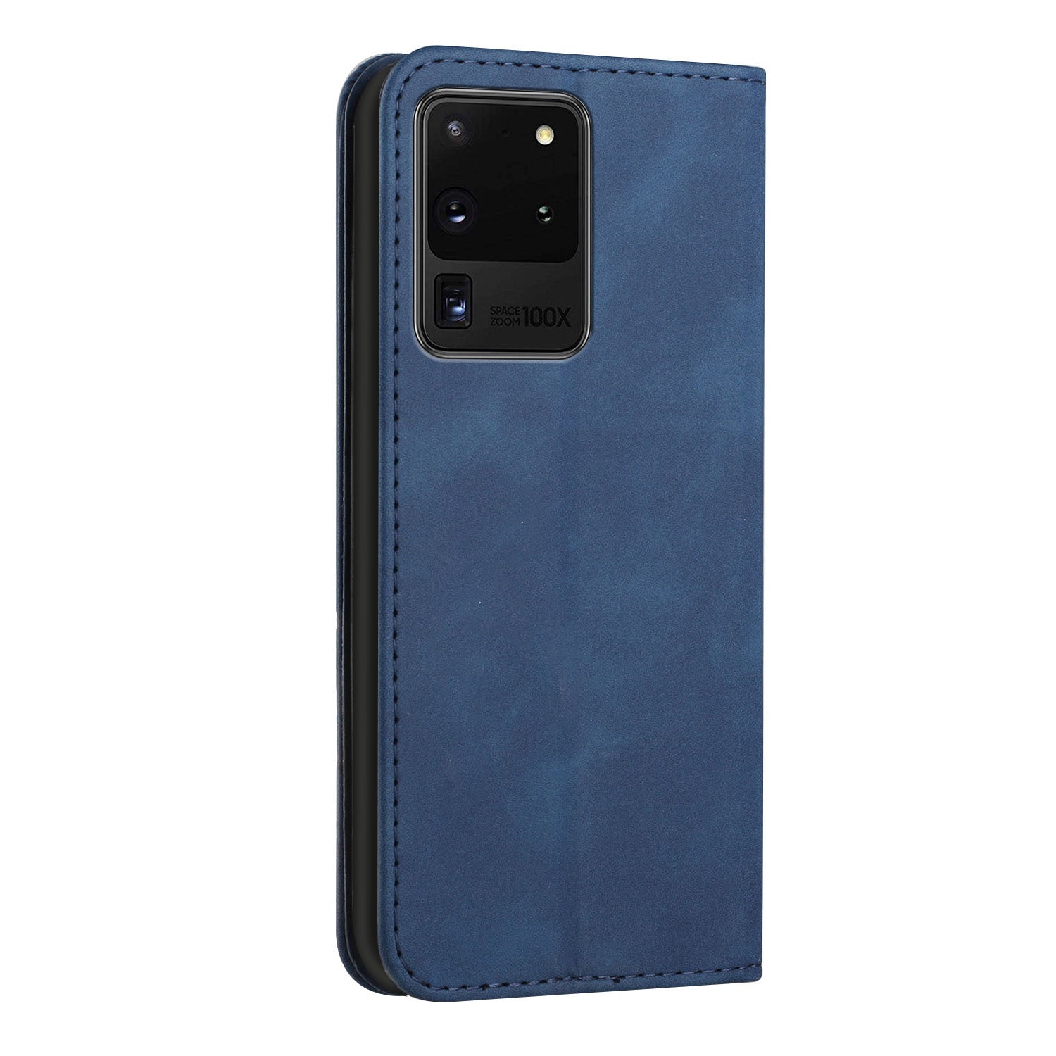 Business Style Strong Magnetic Auto Closing S-shaped Texture Skin-touch PU Leather Phone Case Wallet Cover for Samsung Galaxy S20 Ultra - Blue