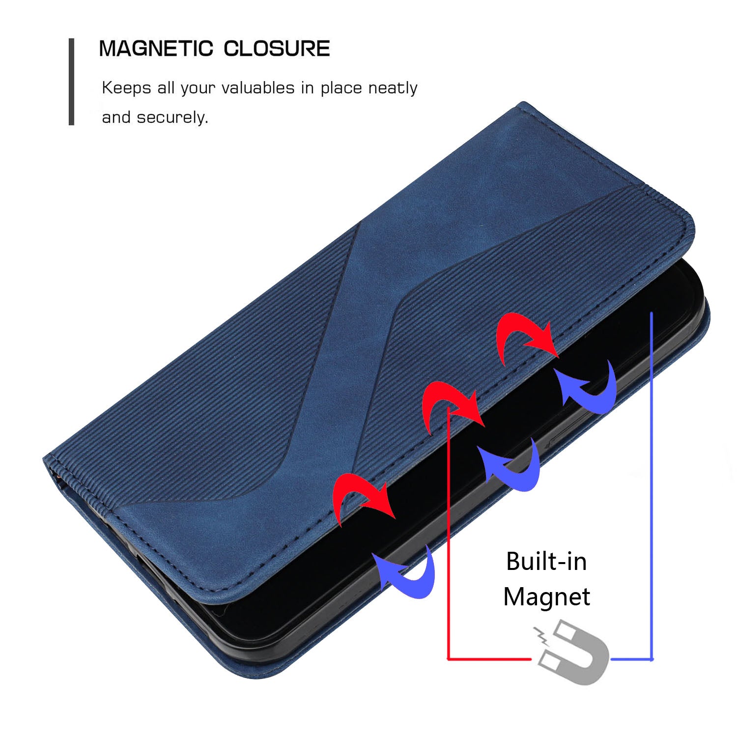 Business Style Strong Magnetic Auto Closing S-shaped Texture Skin-touch PU Leather Phone Case Wallet Cover for Samsung Galaxy S20 Ultra - Blue