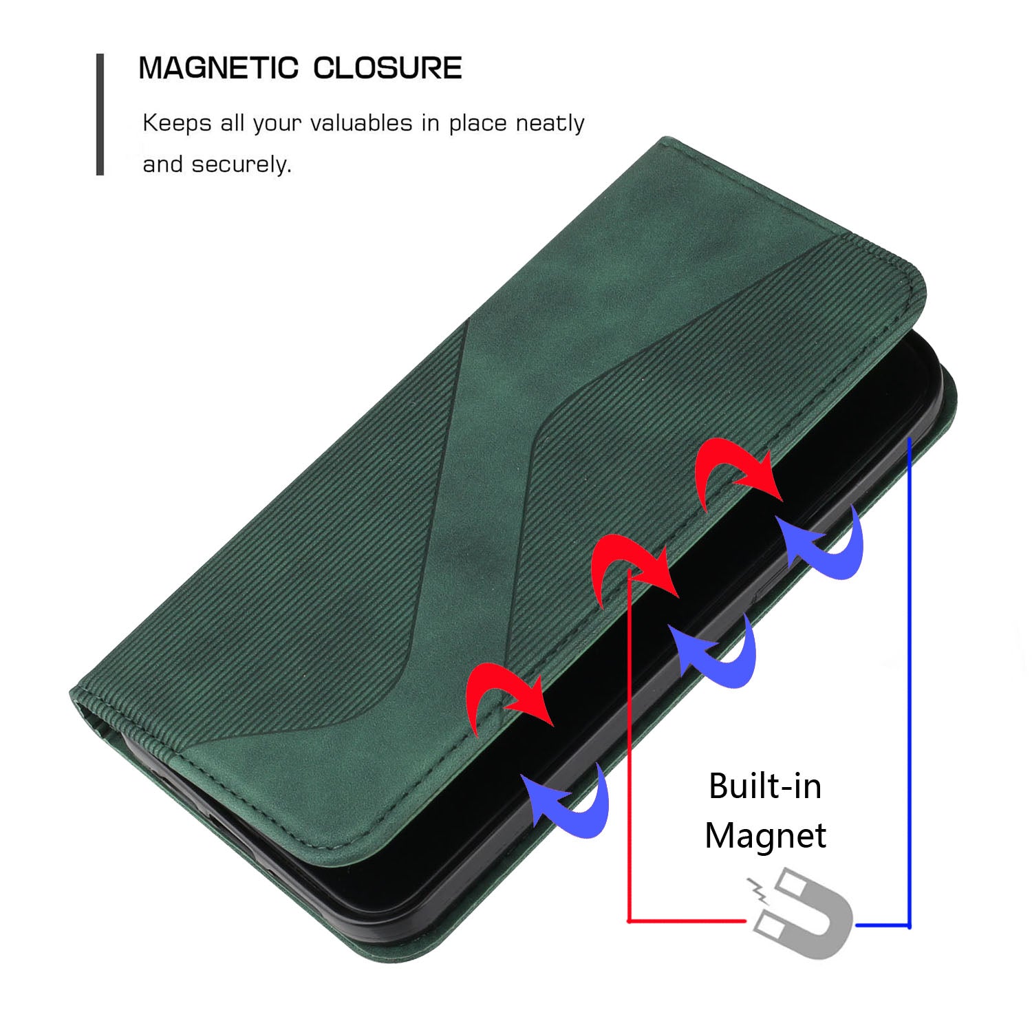 Business Style Strong Magnetic Auto Closing S-shaped Texture Skin-touch PU Leather Phone Case Wallet Cover for Samsung Galaxy S20 Ultra - Green