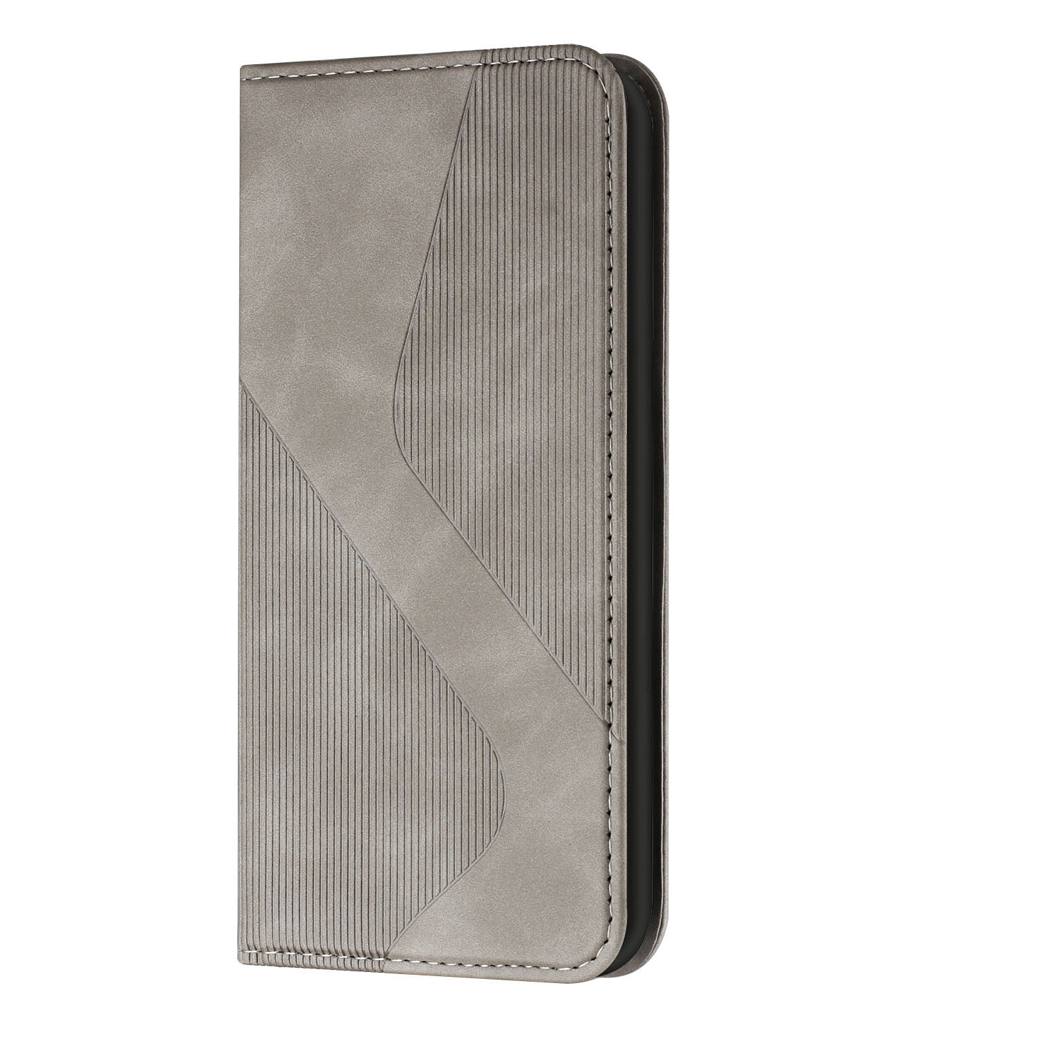 Business Style Strong Magnetic Auto Closing S-shaped Texture Skin-touch PU Leather Phone Case Wallet Cover for Samsung Galaxy S20 Ultra - Grey