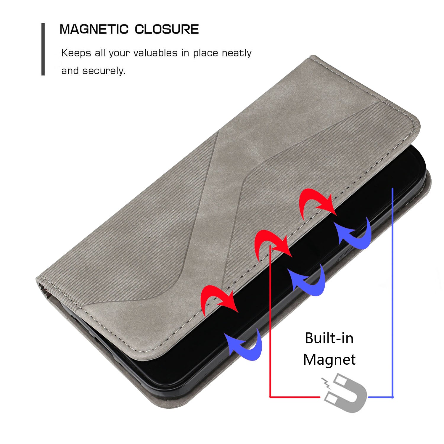 Business Style Strong Magnetic Auto Closing S-shaped Texture Skin-touch PU Leather Phone Case Wallet Cover for Samsung Galaxy S20 Ultra - Grey