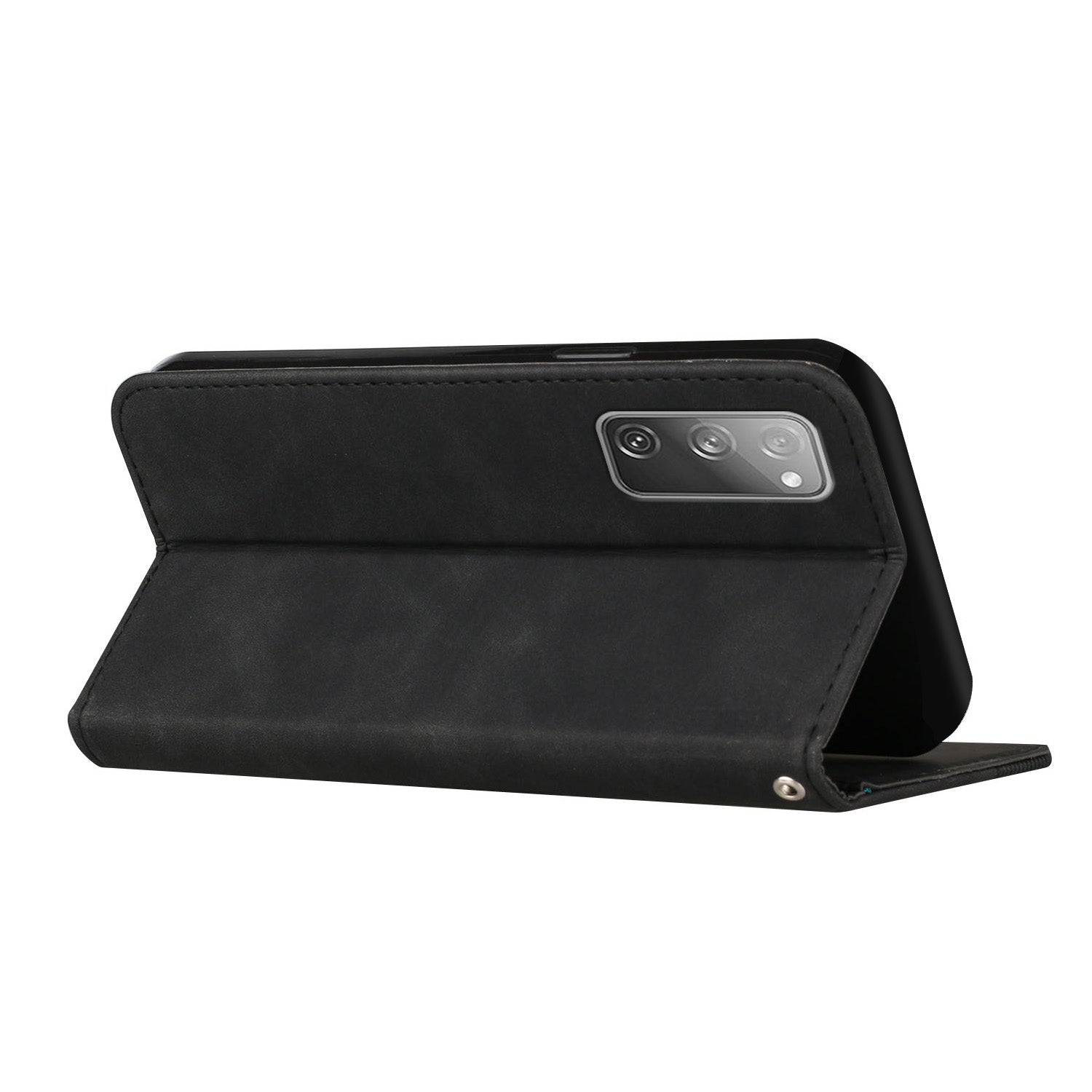 Auto-absorbed Magnetic Closure S-shaped Texture Leather Flip Wallet Stand Case for Samsung Galaxy S20 FE/S20 FE 5G/S20 Lite/S20 FE 2022 - Black