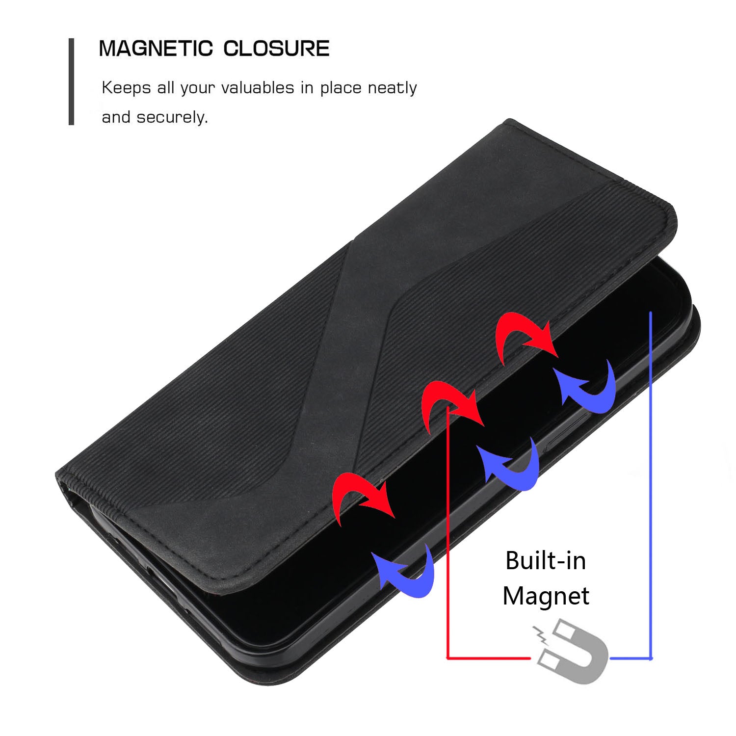 Auto-absorbed Magnetic Closure S-shaped Texture Leather Flip Wallet Stand Case for Samsung Galaxy S20 FE/S20 FE 5G/S20 Lite/S20 FE 2022 - Black