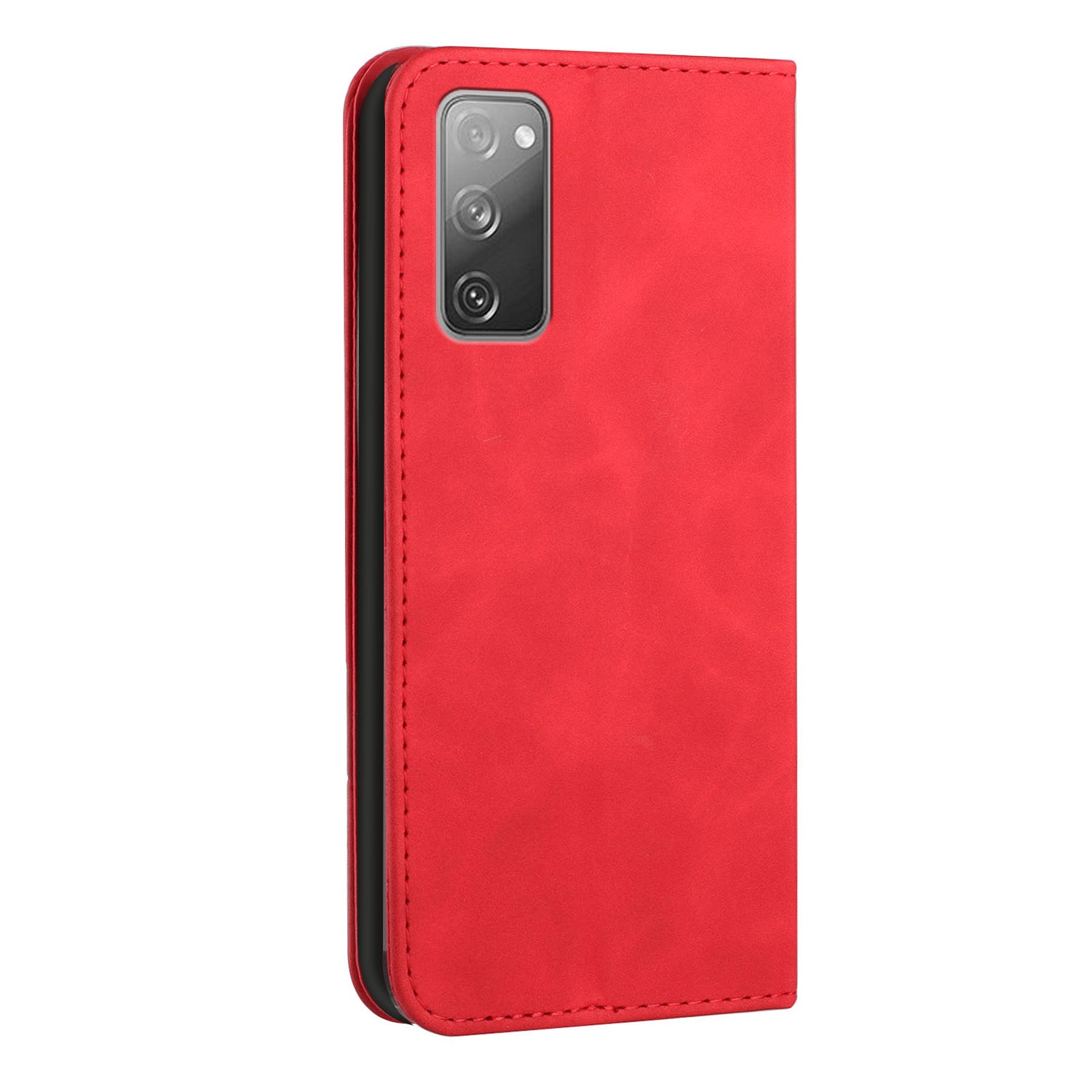 Auto-absorbed Magnetic Closure S-shaped Texture Leather Flip Wallet Stand Case for Samsung Galaxy S20 FE/S20 FE 5G/S20 Lite/S20 FE 2022 - Red