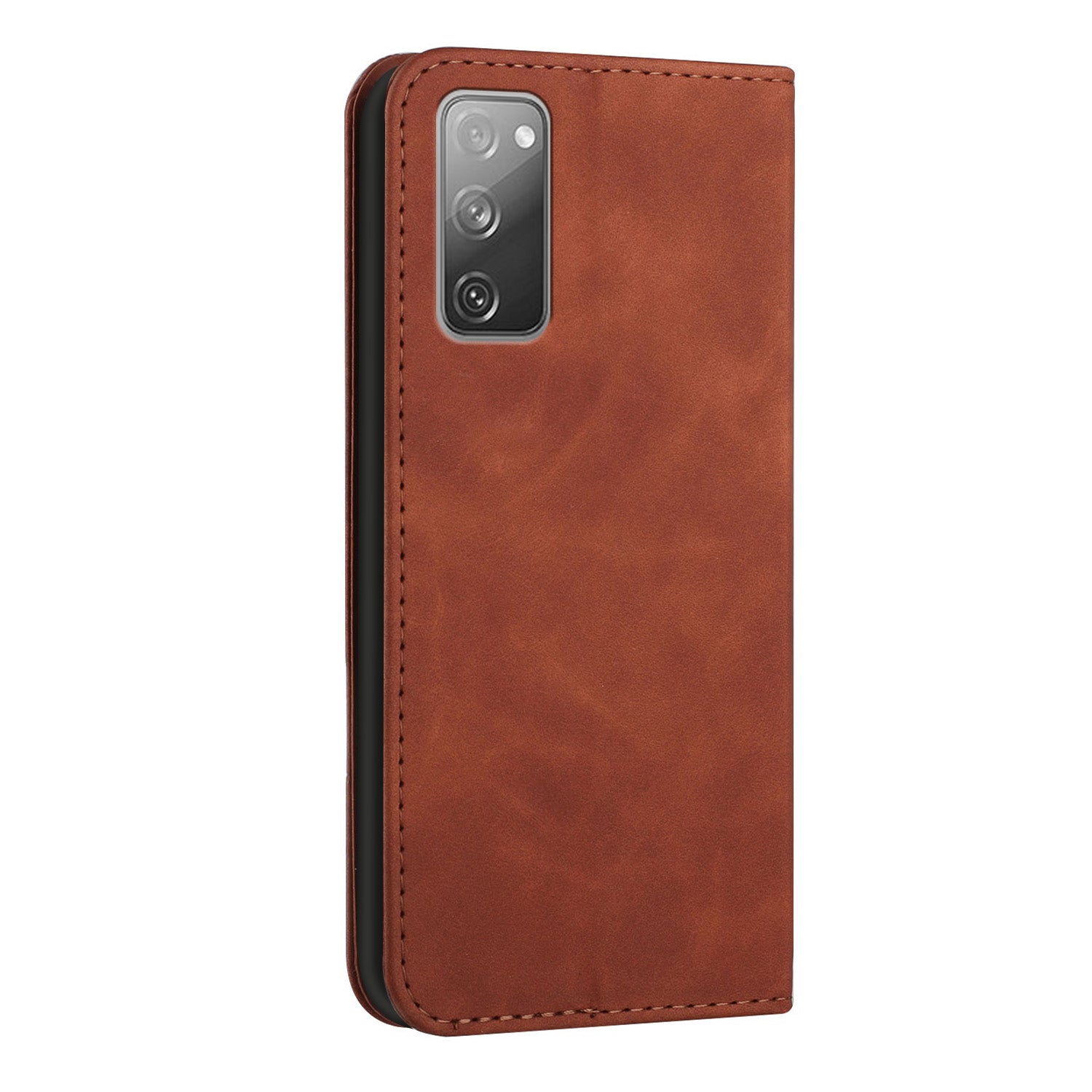 Auto-absorbed Magnetic Closure S-shaped Texture Leather Flip Wallet Stand Case for Samsung Galaxy S20 FE/S20 FE 5G/S20 Lite/S20 FE 2022 - Brown