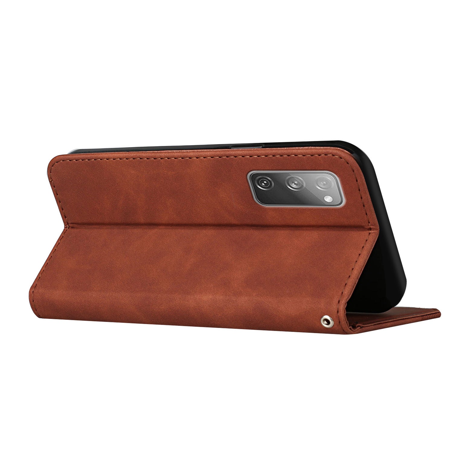 Auto-absorbed Magnetic Closure S-shaped Texture Leather Flip Wallet Stand Case for Samsung Galaxy S20 FE/S20 FE 5G/S20 Lite/S20 FE 2022 - Brown