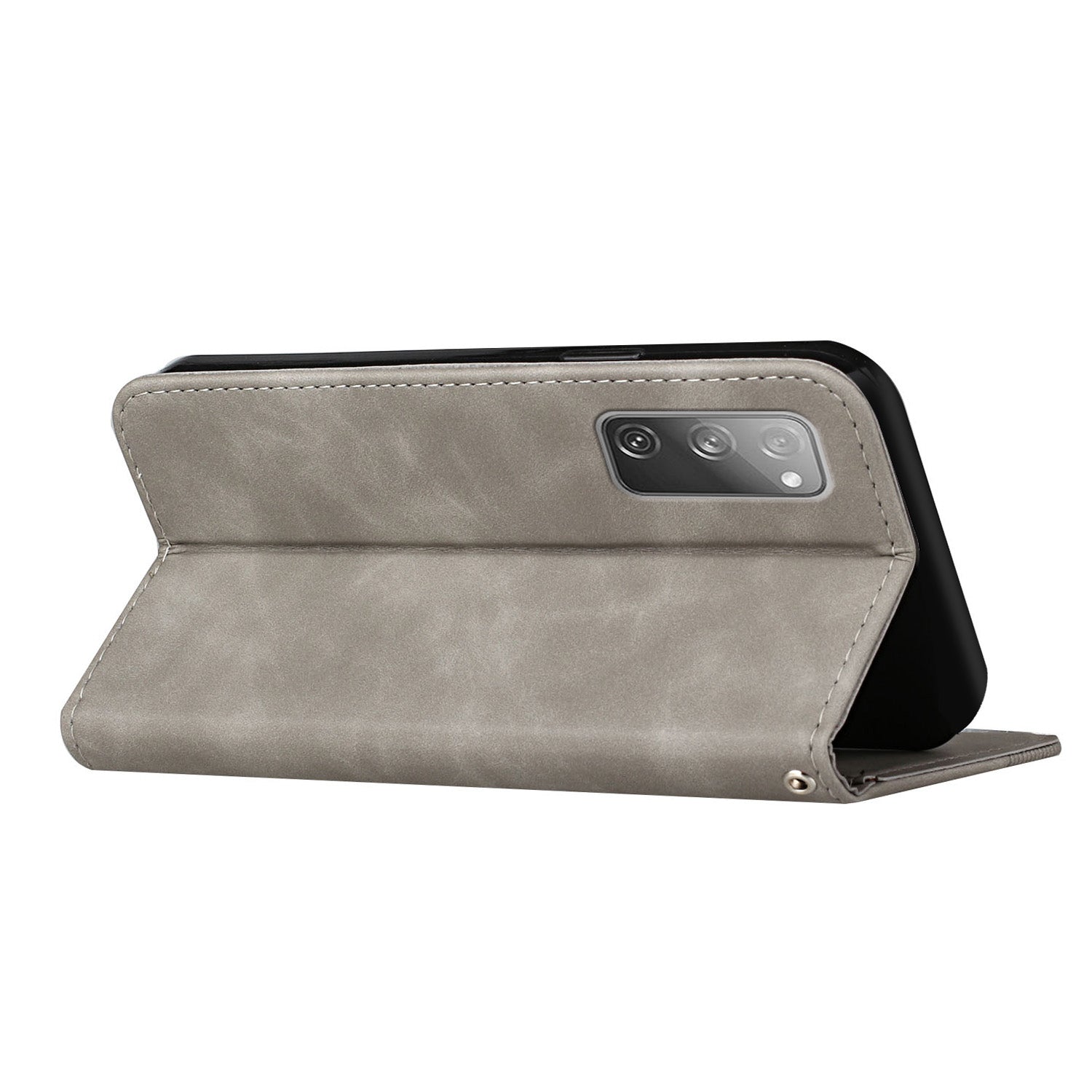 Auto-absorbed Magnetic Closure S-shaped Texture Leather Flip Wallet Stand Case for Samsung Galaxy S20 FE/S20 FE 5G/S20 Lite/S20 FE 2022 - Grey