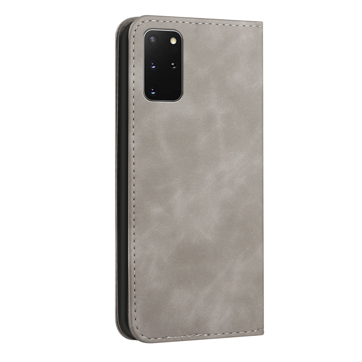 S-shaped Texture Auto-absorbed Drop-resistant Leather Wallet Stand Case for Samsung Galaxy S20 Plus 4G/5G - Grey