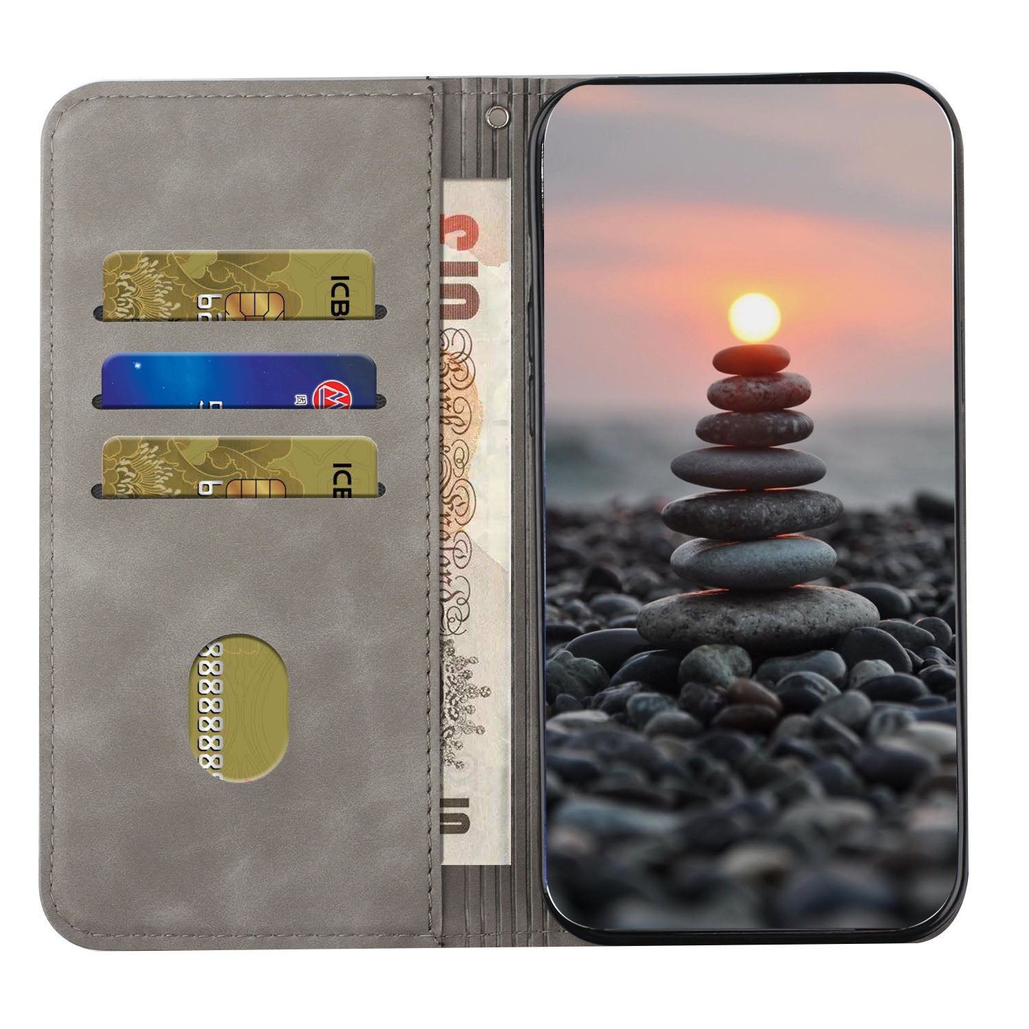 S-shaped Texture Auto-absorbed Drop-resistant Leather Wallet Stand Case for Samsung Galaxy S20 Plus 4G/5G - Grey