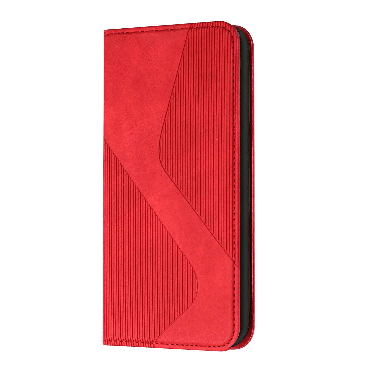 S-shaped Texture Auto-absorbed Drop-resistant Leather Wallet Stand Case for Samsung Galaxy S20 Plus 4G/5G - Red