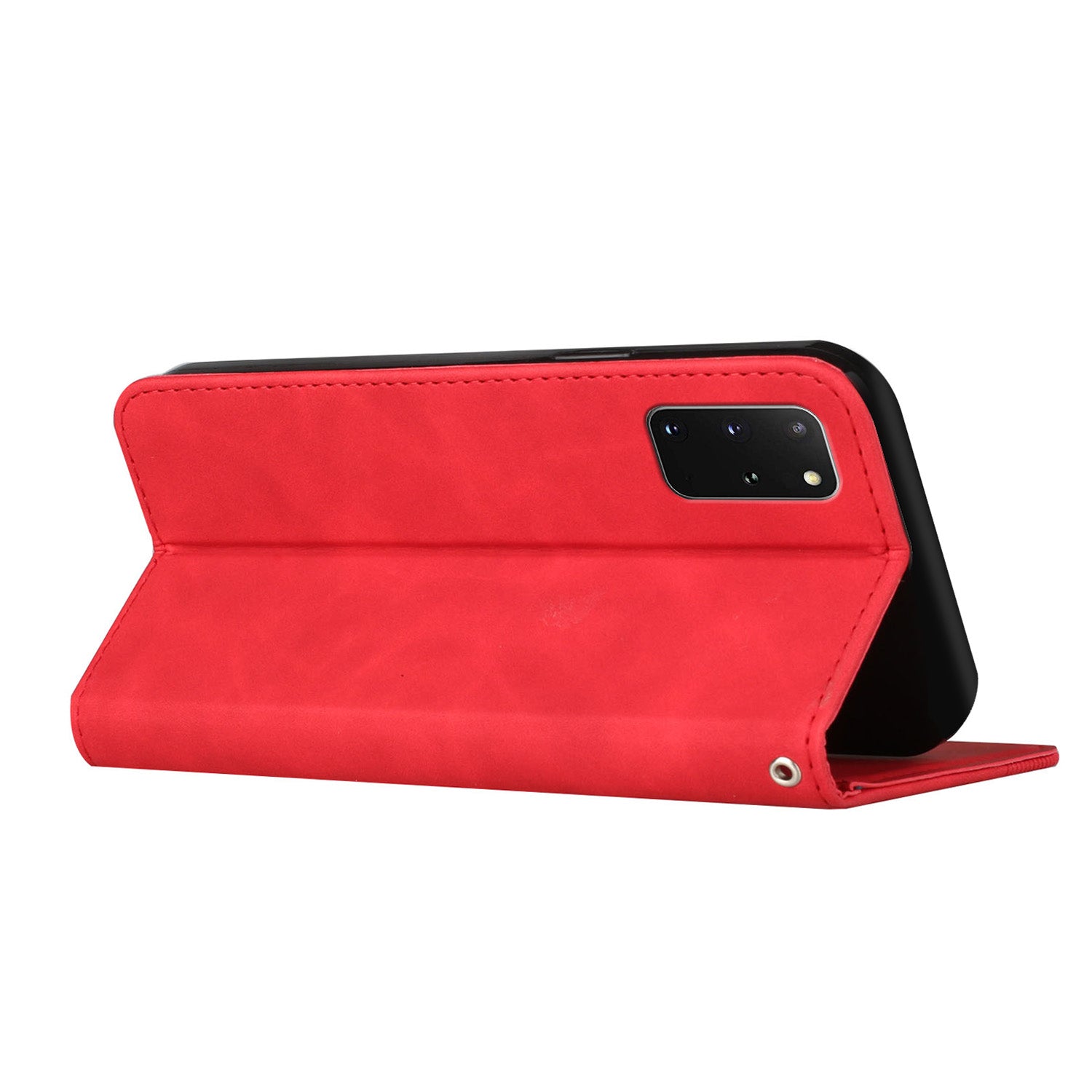 S-shaped Texture Auto-absorbed Drop-resistant Leather Wallet Stand Case for Samsung Galaxy S20 Plus 4G/5G - Red