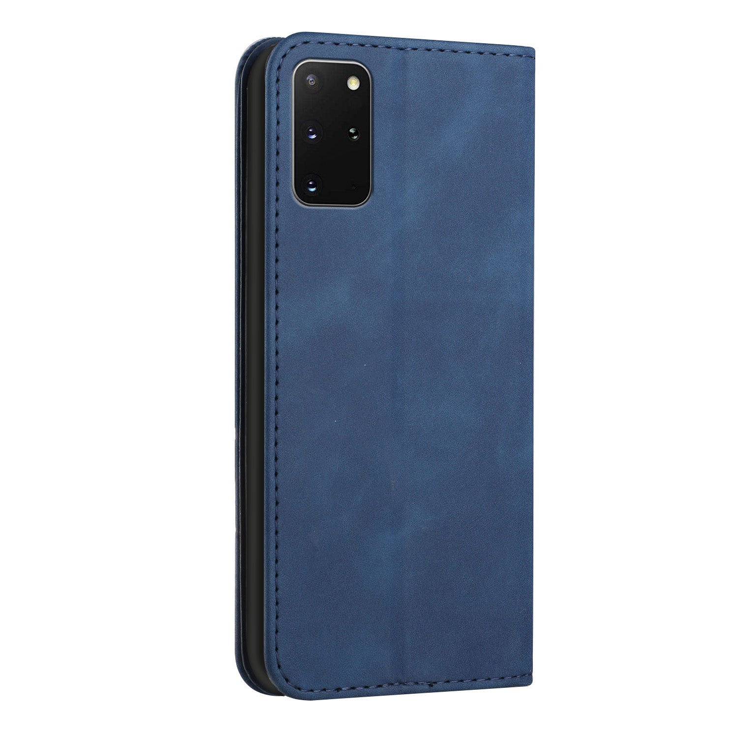 S-shaped Texture Auto-absorbed Drop-resistant Leather Wallet Stand Case for Samsung Galaxy S20 Plus 4G/5G - Blue