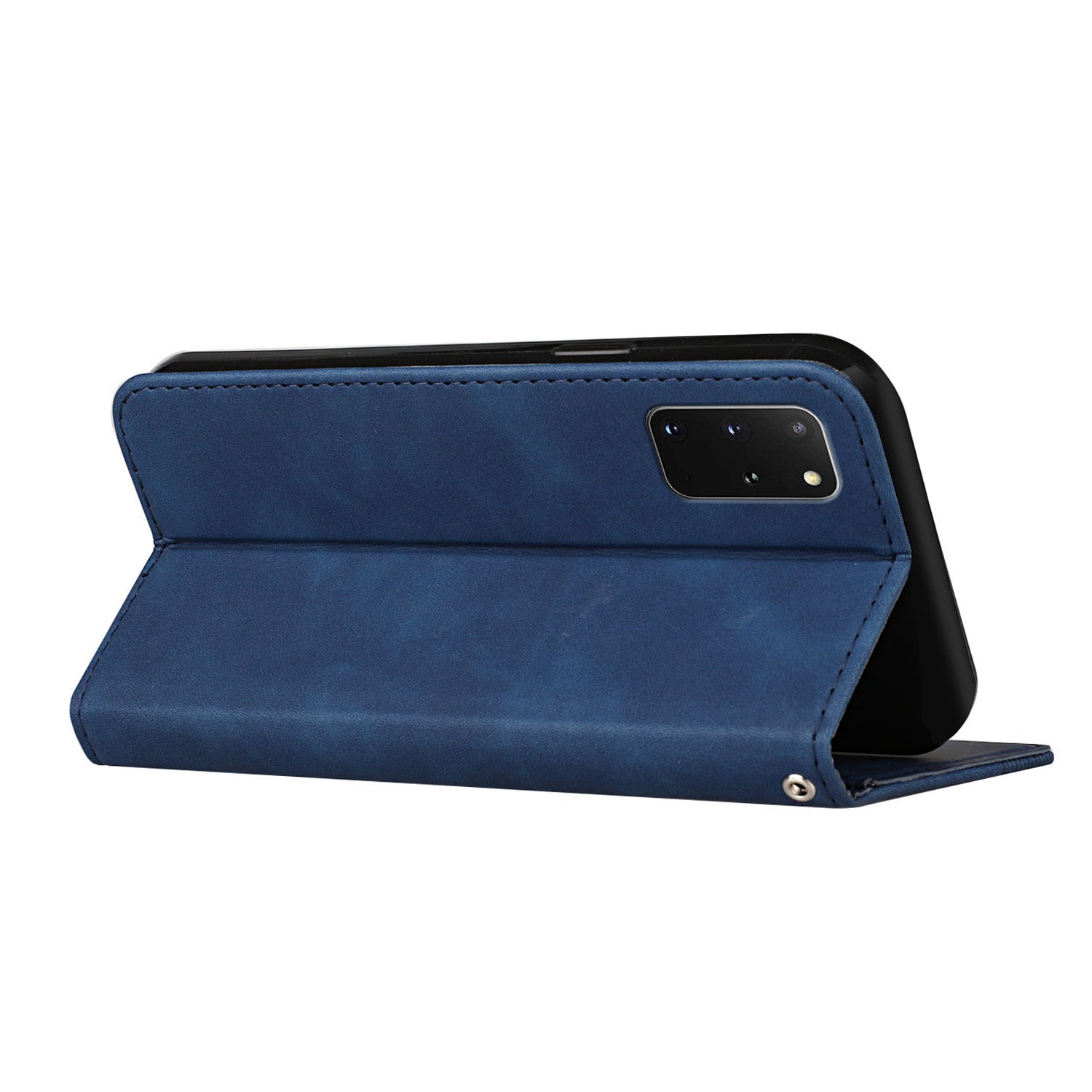 S-shaped Texture Auto-absorbed Drop-resistant Leather Wallet Stand Case for Samsung Galaxy S20 Plus 4G/5G - Blue