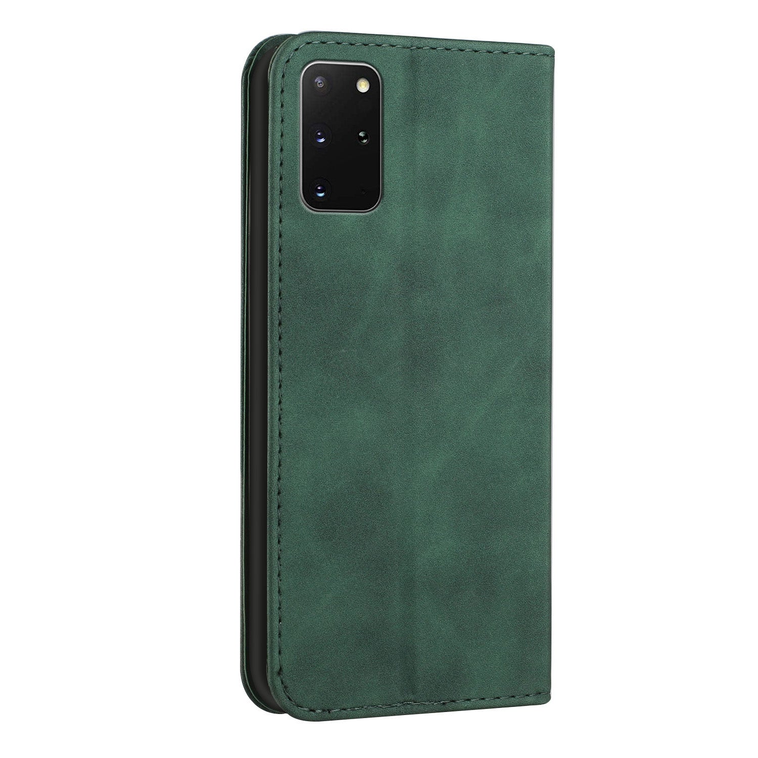 S-shaped Texture Auto-absorbed Drop-resistant Leather Wallet Stand Case for Samsung Galaxy S20 Plus 4G/5G - Green