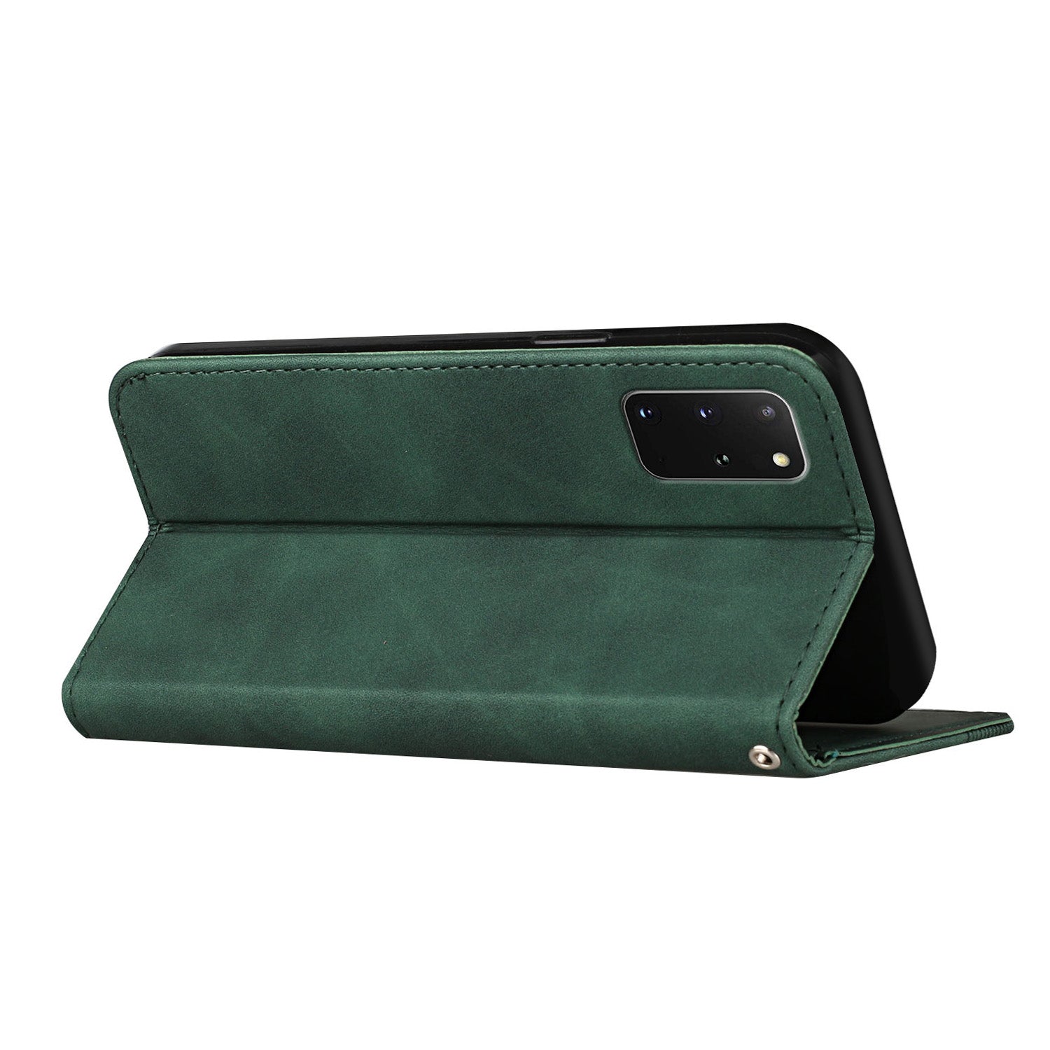 S-shaped Texture Auto-absorbed Drop-resistant Leather Wallet Stand Case for Samsung Galaxy S20 Plus 4G/5G - Green