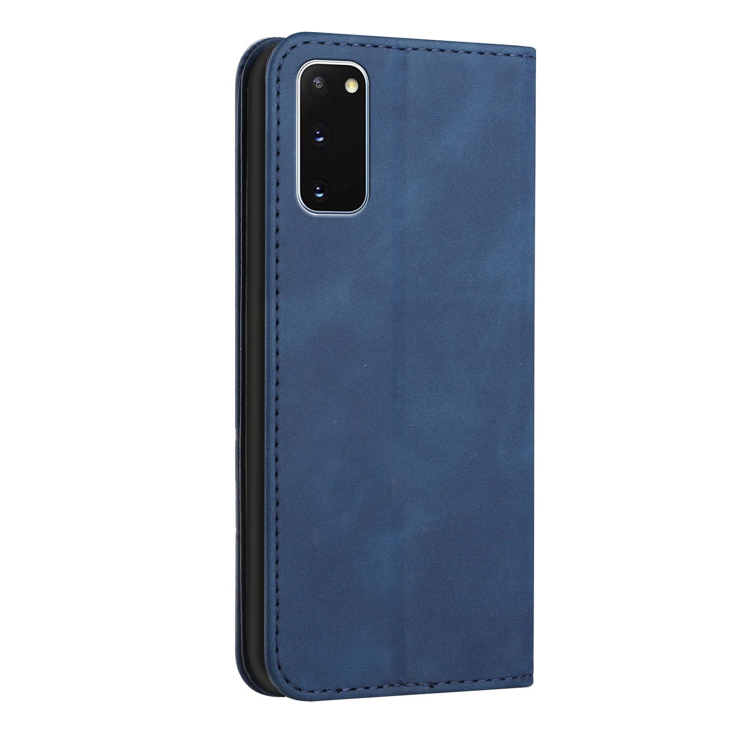 Anti-scratch Auto-absorbed Magnetic Closure S-shaped Texture Leather Flip Wallet Stand Case for Samsung Galaxy S20 4G/S20 5G - Blue