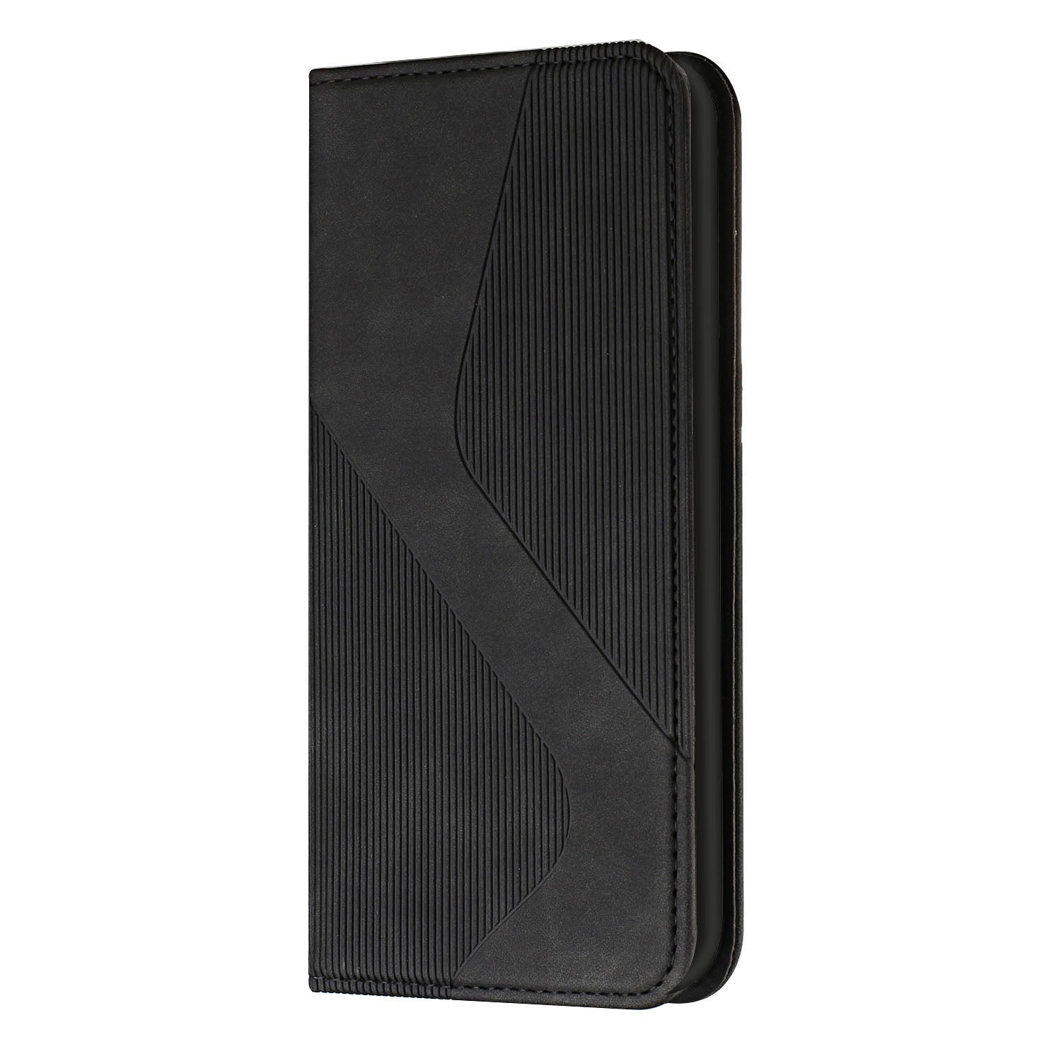 Anti-scratch Auto-absorbed Magnetic Closure S-shaped Texture Leather Flip Wallet Stand Case for Samsung Galaxy S20 4G/S20 5G - Black