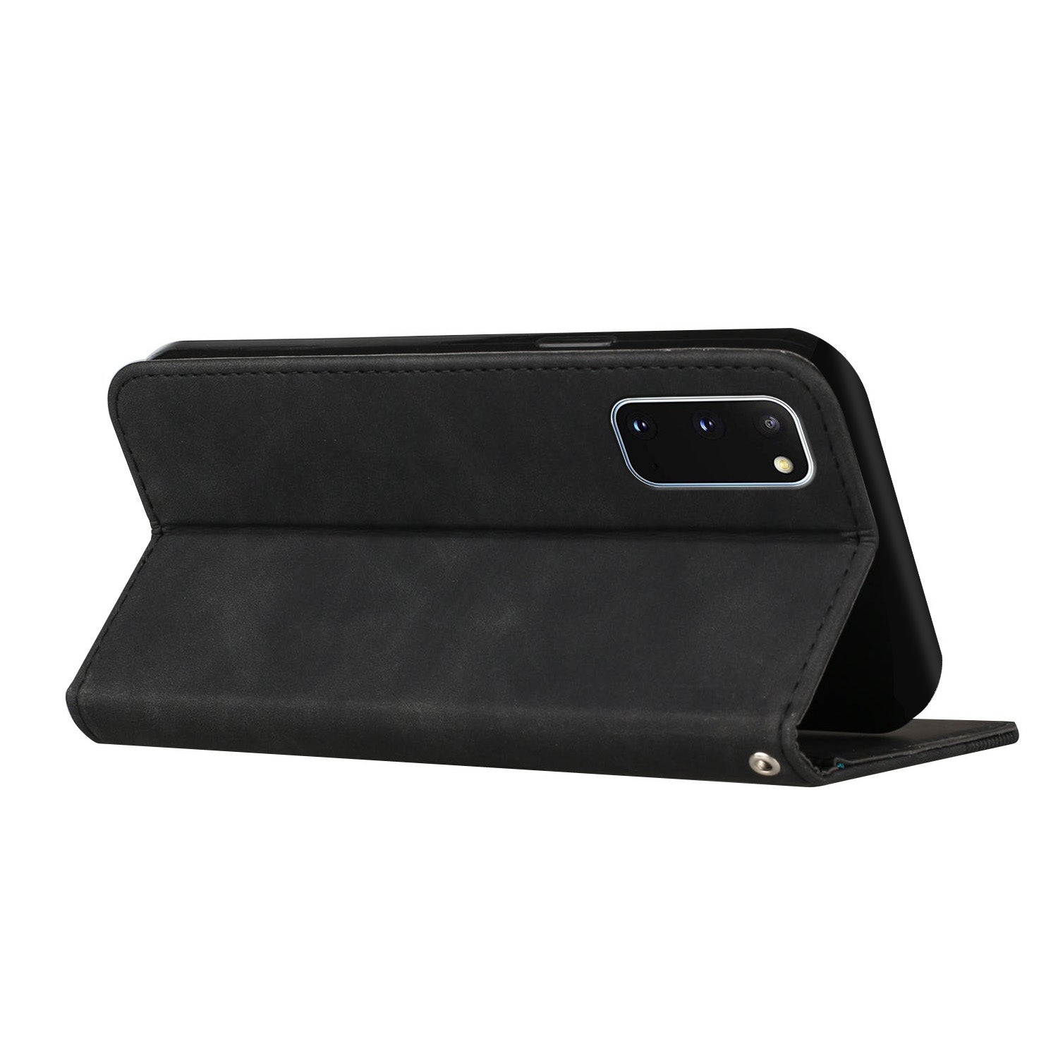 Anti-scratch Auto-absorbed Magnetic Closure S-shaped Texture Leather Flip Wallet Stand Case for Samsung Galaxy S20 4G/S20 5G - Black