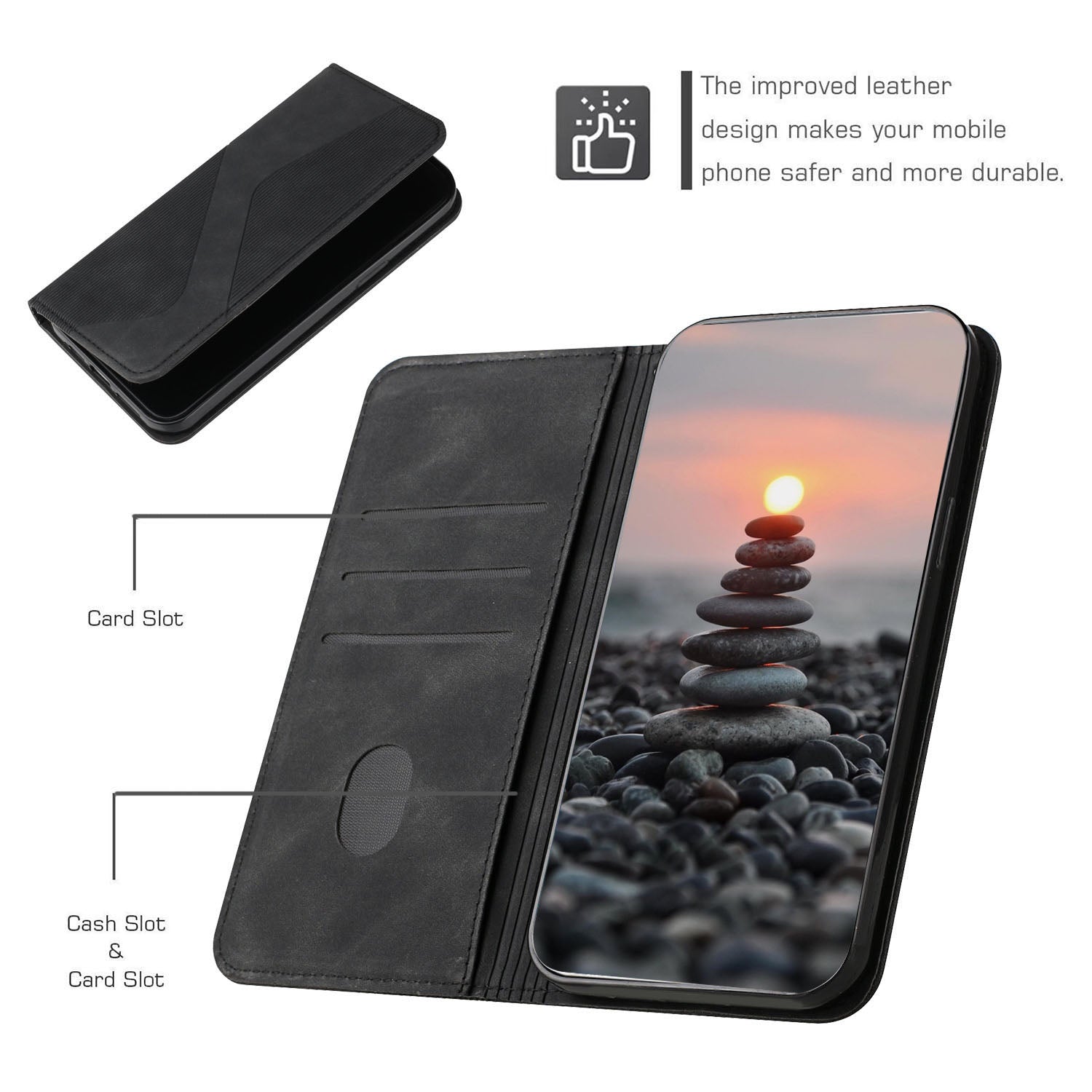 Anti-scratch Auto-absorbed Magnetic Closure S-shaped Texture Leather Flip Wallet Stand Case for Samsung Galaxy S20 4G/S20 5G - Black