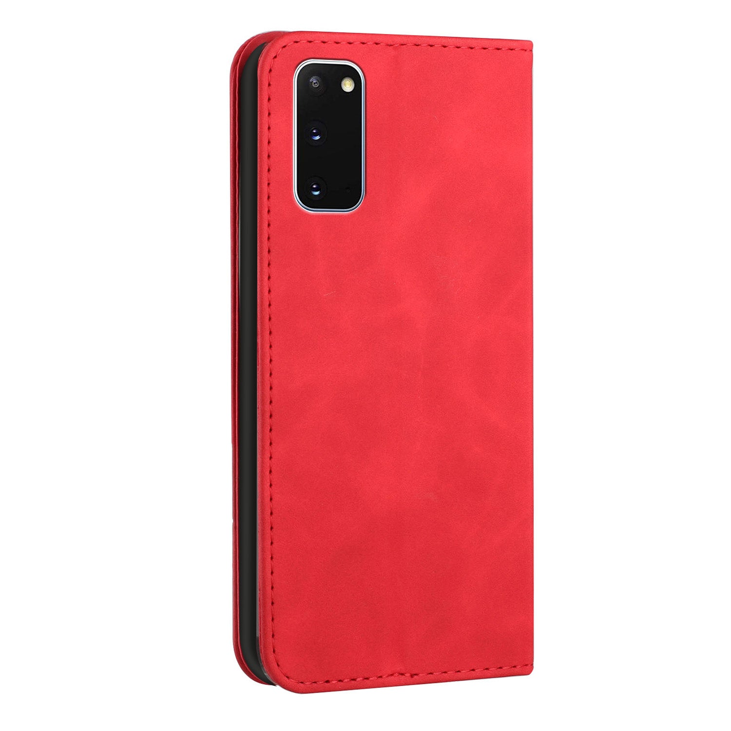 Anti-scratch Auto-absorbed Magnetic Closure S-shaped Texture Leather Flip Wallet Stand Case for Samsung Galaxy S20 4G/S20 5G - Red