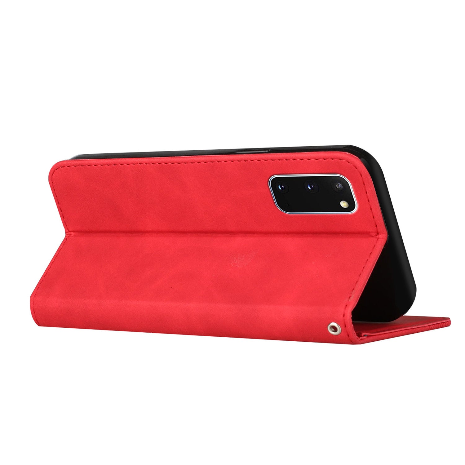 Anti-scratch Auto-absorbed Magnetic Closure S-shaped Texture Leather Flip Wallet Stand Case for Samsung Galaxy S20 4G/S20 5G - Red