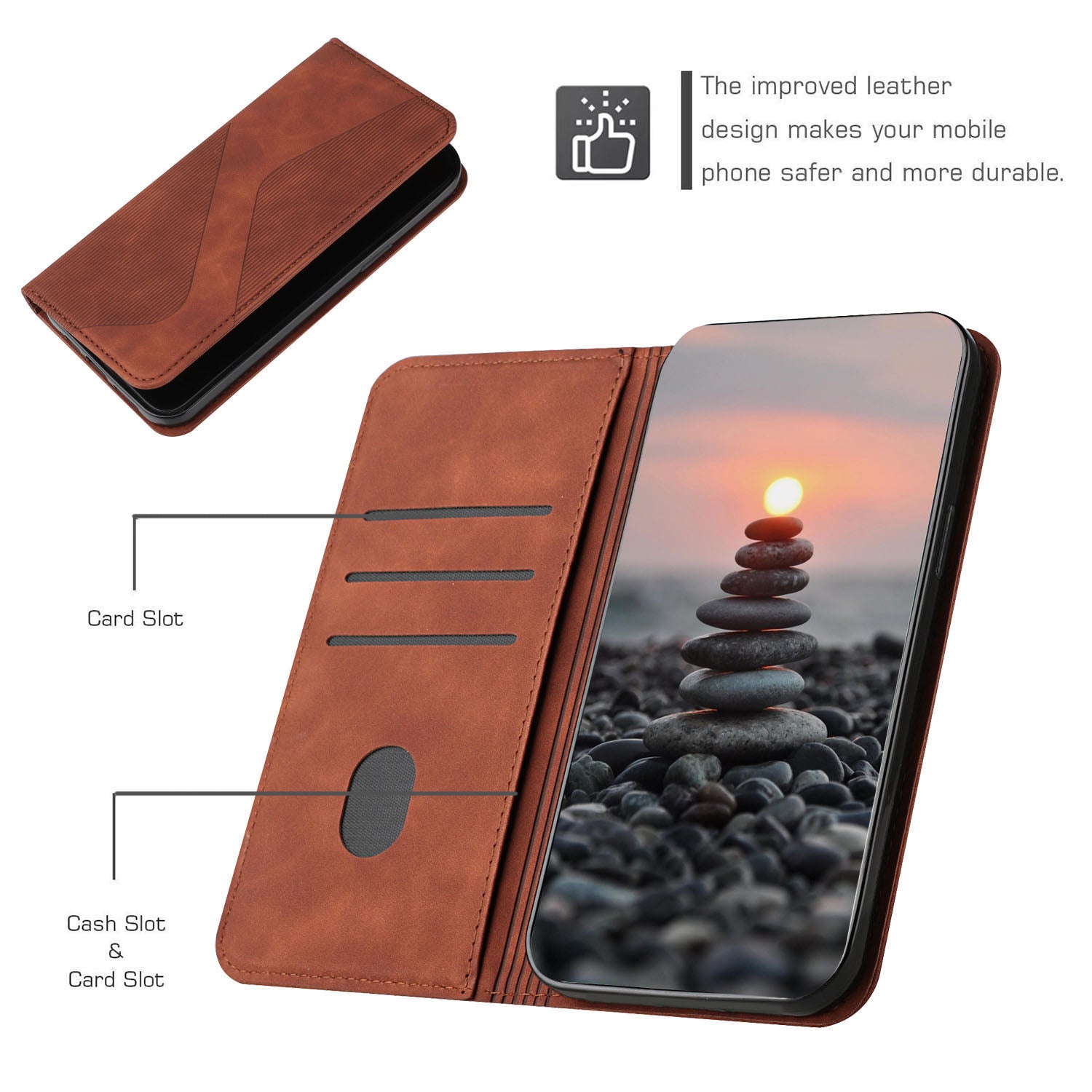 Anti-scratch Auto-absorbed Magnetic Closure S-shaped Texture Leather Flip Wallet Stand Case for Samsung Galaxy S20 4G/S20 5G - Brown