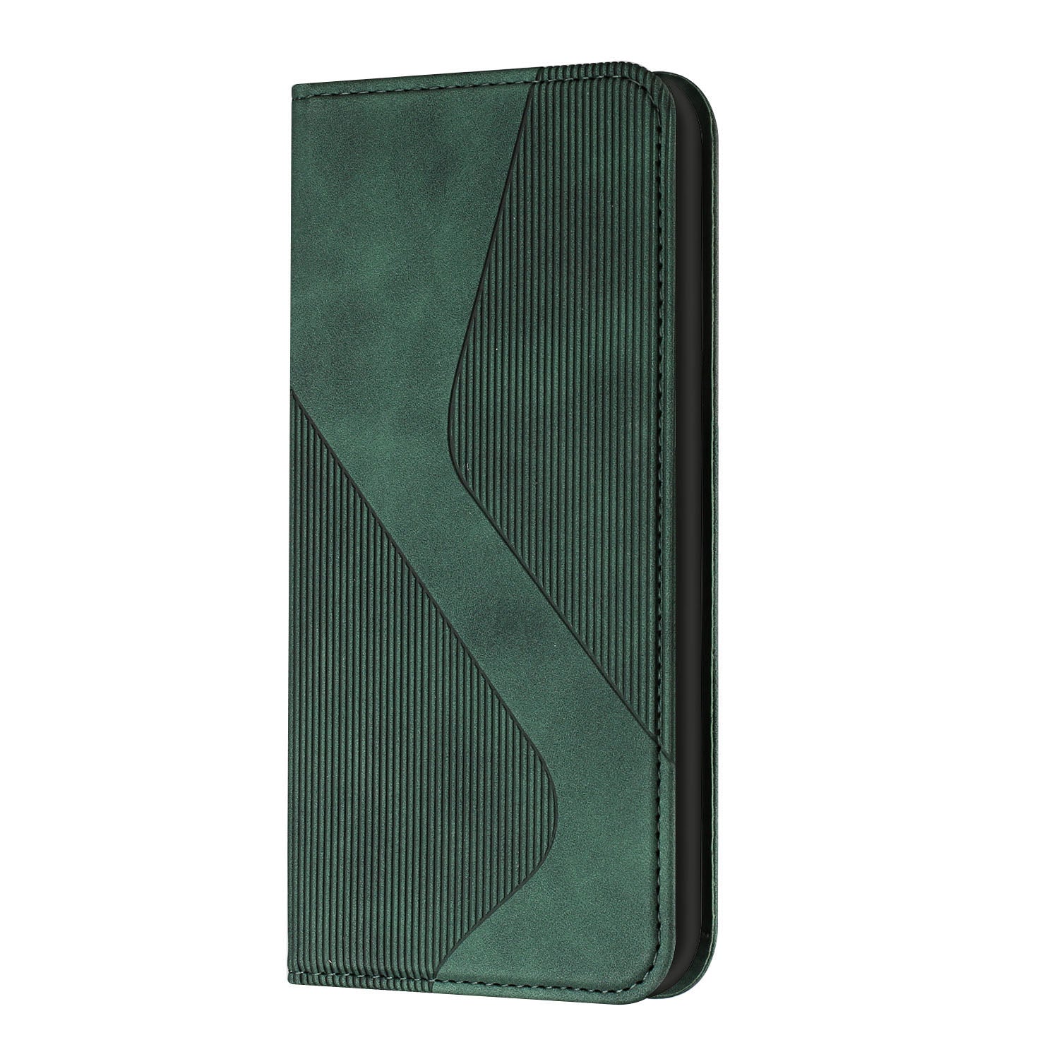 Anti-scratch Auto-absorbed Magnetic Closure S-shaped Texture Leather Flip Wallet Stand Case for Samsung Galaxy S20 4G/S20 5G - Green