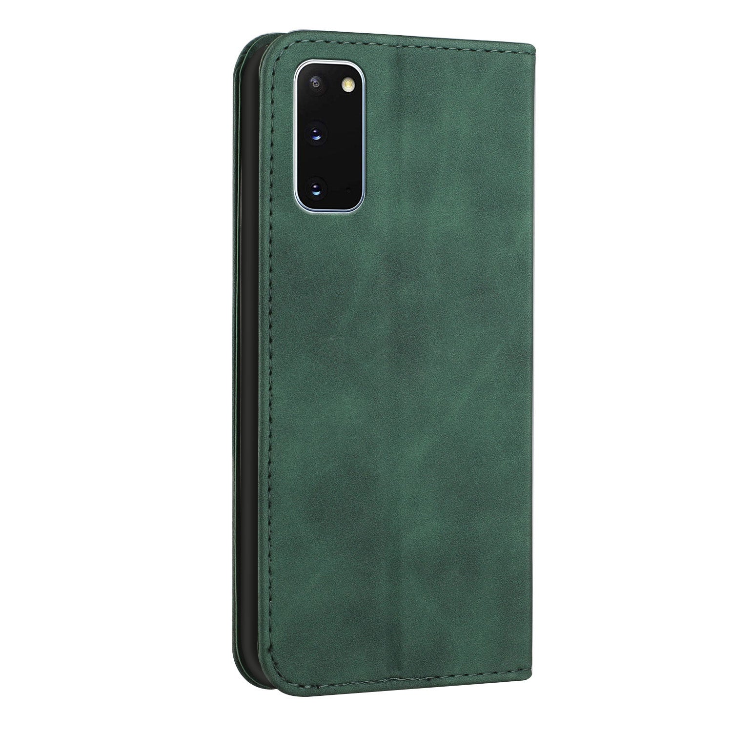 Anti-scratch Auto-absorbed Magnetic Closure S-shaped Texture Leather Flip Wallet Stand Case for Samsung Galaxy S20 4G/S20 5G - Green