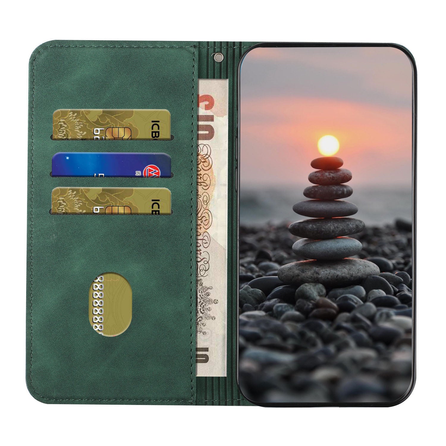 Anti-scratch Auto-absorbed Magnetic Closure S-shaped Texture Leather Flip Wallet Stand Case for Samsung Galaxy S20 4G/S20 5G - Green