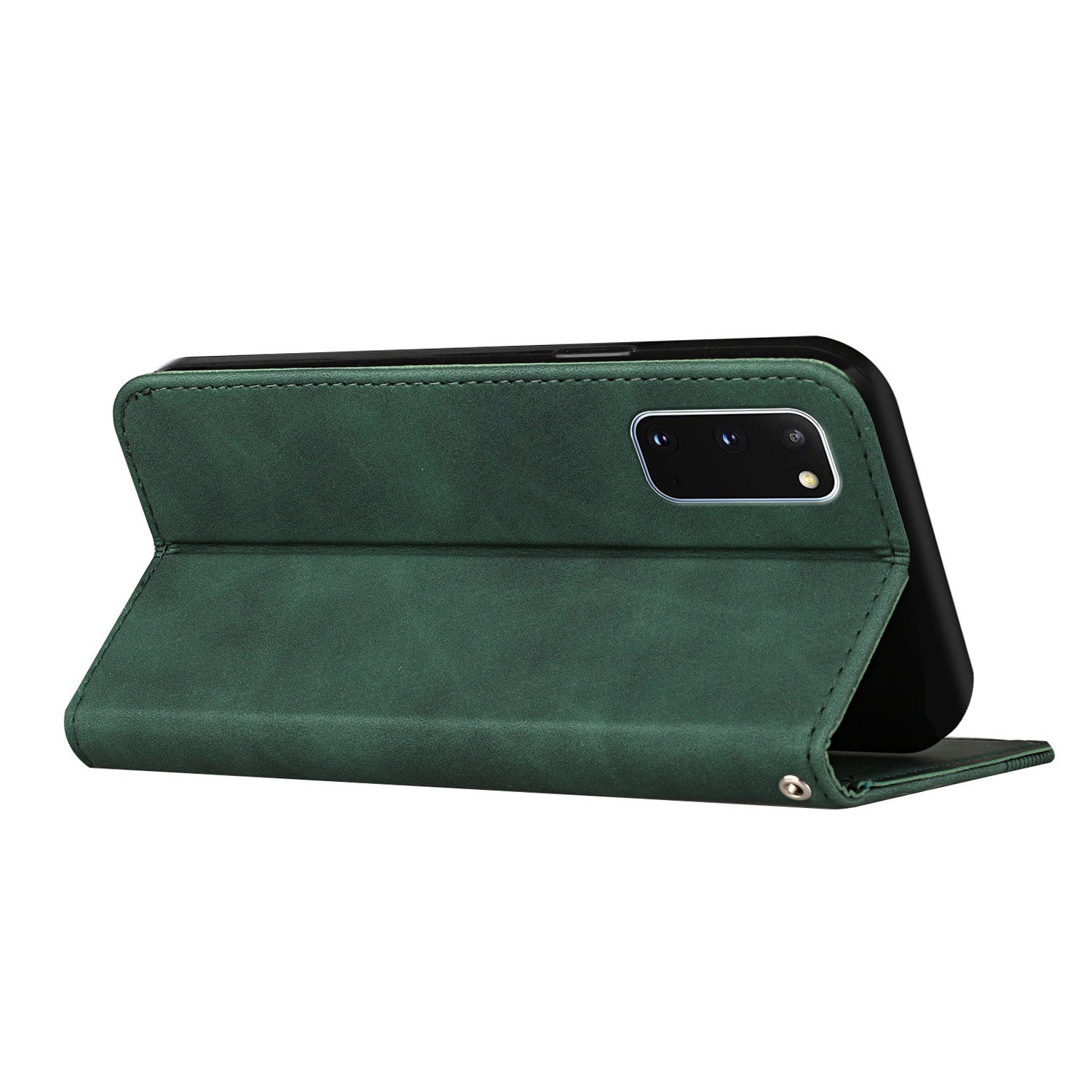 Anti-scratch Auto-absorbed Magnetic Closure S-shaped Texture Leather Flip Wallet Stand Case for Samsung Galaxy S20 4G/S20 5G - Green