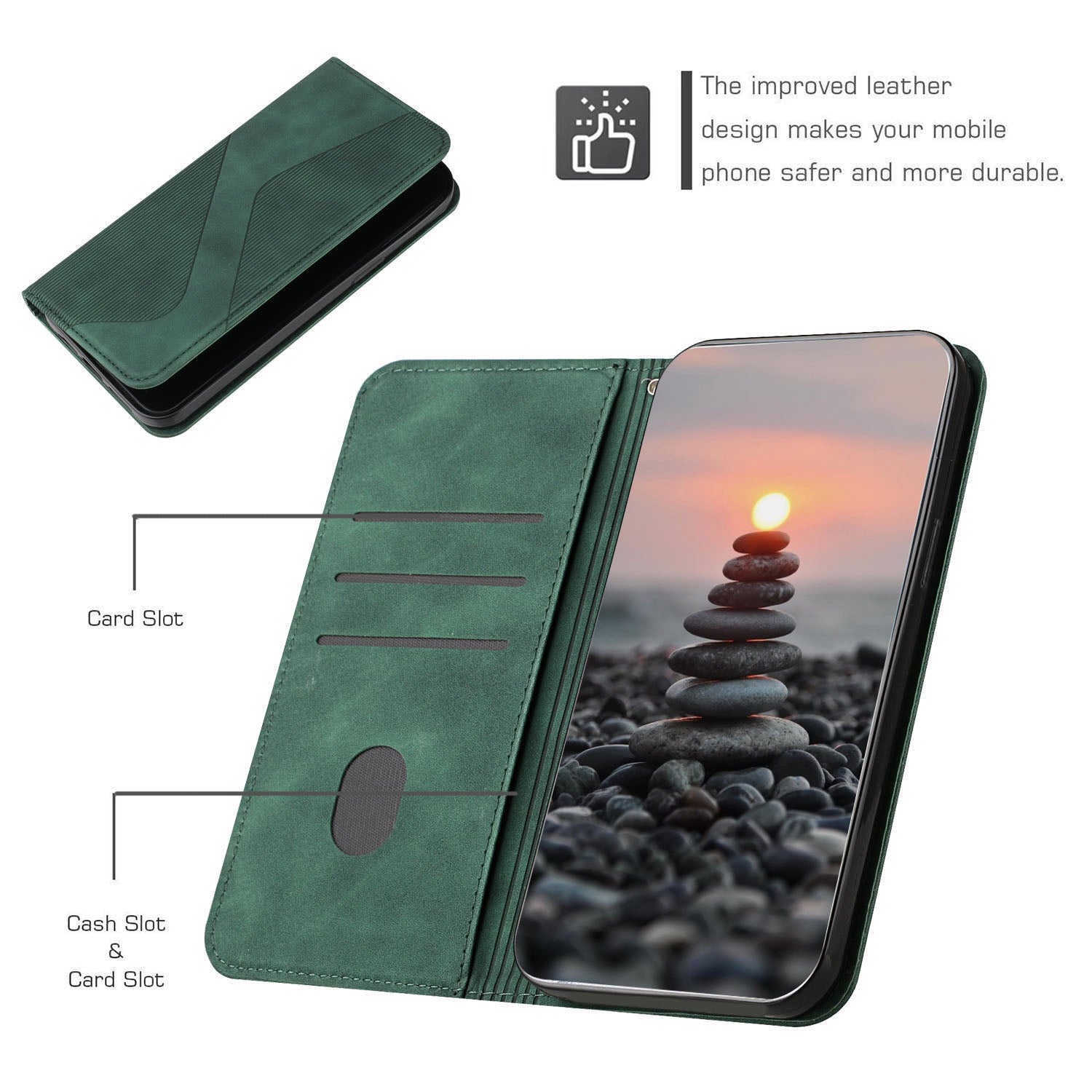 Anti-scratch Auto-absorbed Magnetic Closure S-shaped Texture Leather Flip Wallet Stand Case for Samsung Galaxy S20 4G/S20 5G - Green