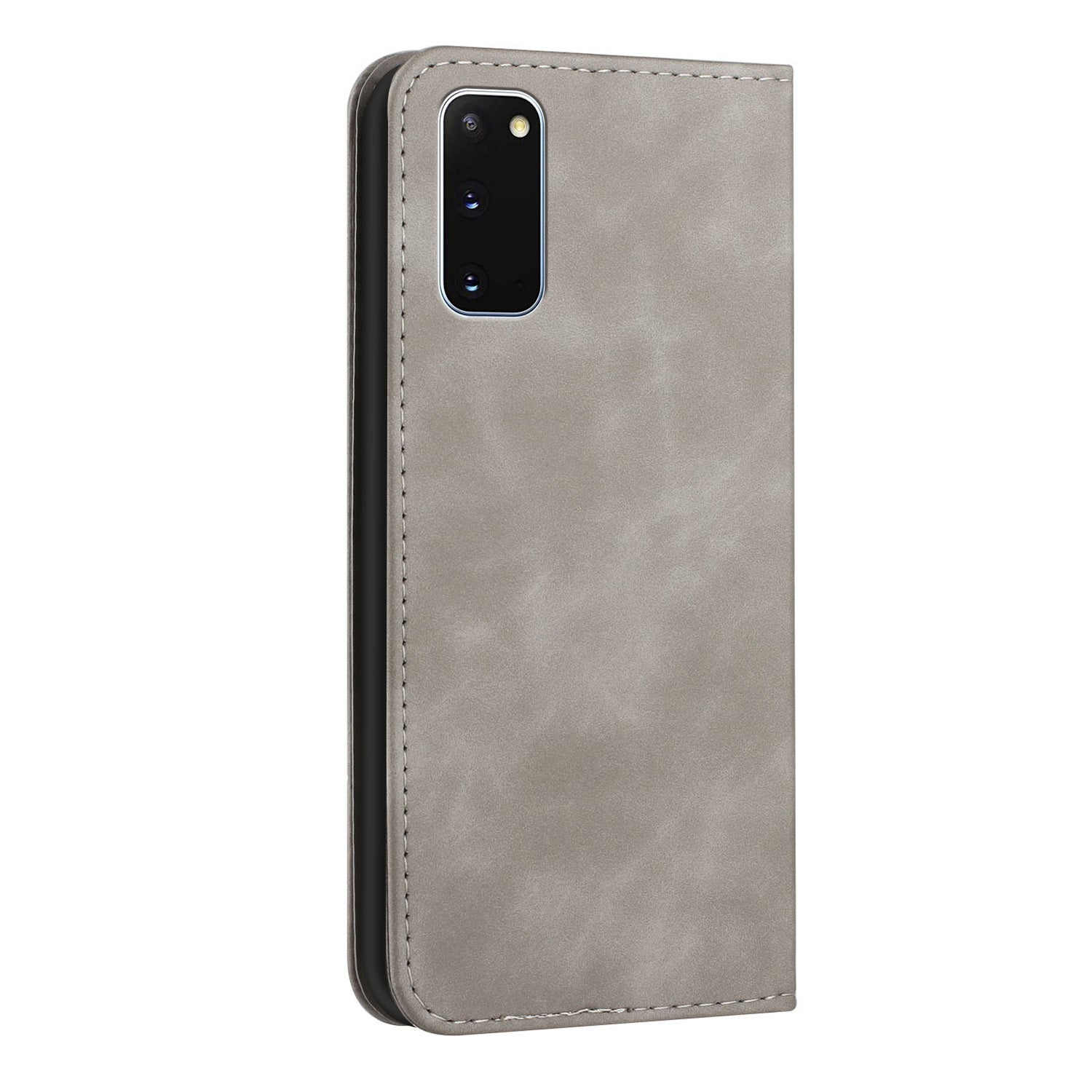 Anti-scratch Auto-absorbed Magnetic Closure S-shaped Texture Leather Flip Wallet Stand Case for Samsung Galaxy S20 4G/S20 5G - Grey