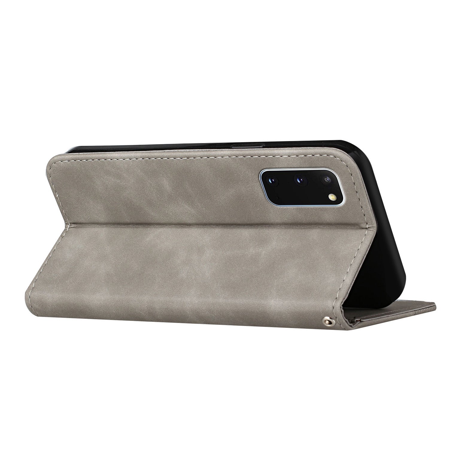 Anti-scratch Auto-absorbed Magnetic Closure S-shaped Texture Leather Flip Wallet Stand Case for Samsung Galaxy S20 4G/S20 5G - Grey