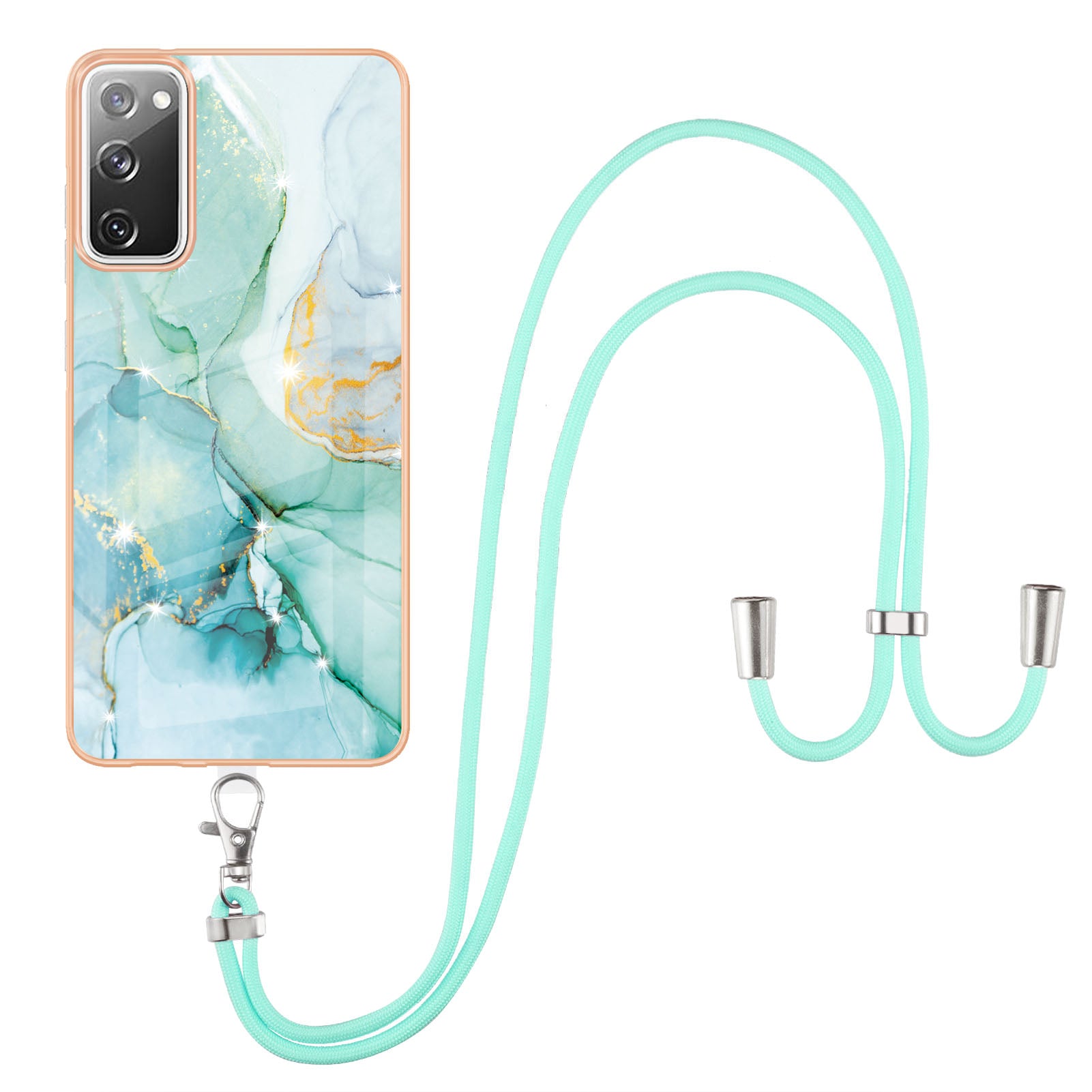 Marble Pattern IMD Soft Electroplated TPU Anti-Scratch Shockproof Case with Lanyard for Samsung Galaxy S20 FE/S20 FE 5G/S20 Lite/S20 FE 2022 - Green 003