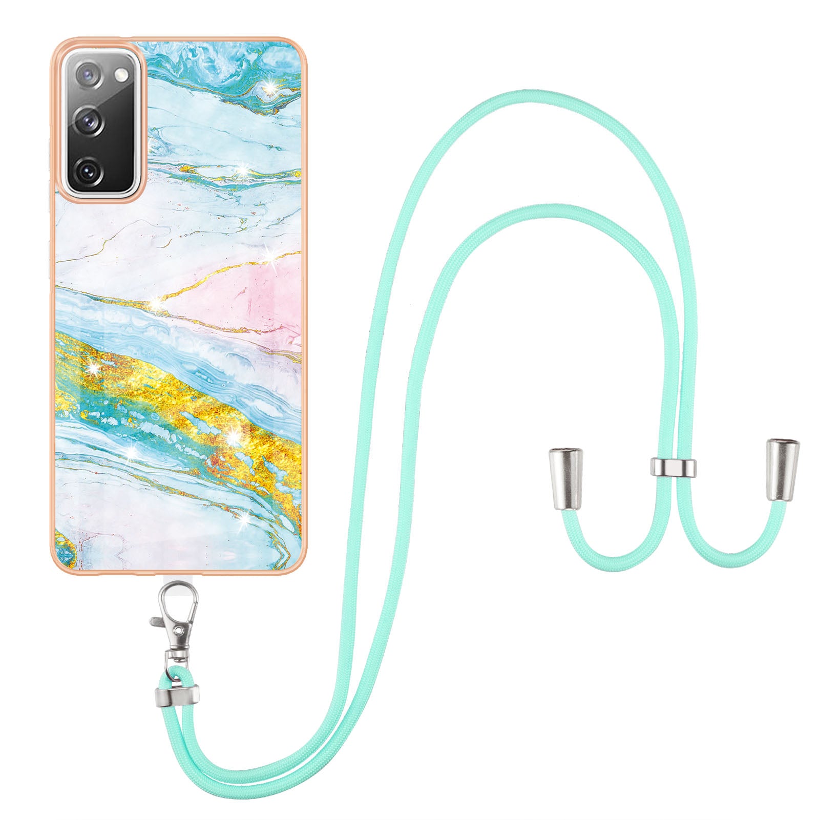 Marble Pattern IMD Soft Electroplated TPU Anti-Scratch Shockproof Case with Lanyard for Samsung Galaxy S20 FE/S20 FE 5G/S20 Lite/S20 FE 2022 - Green 004