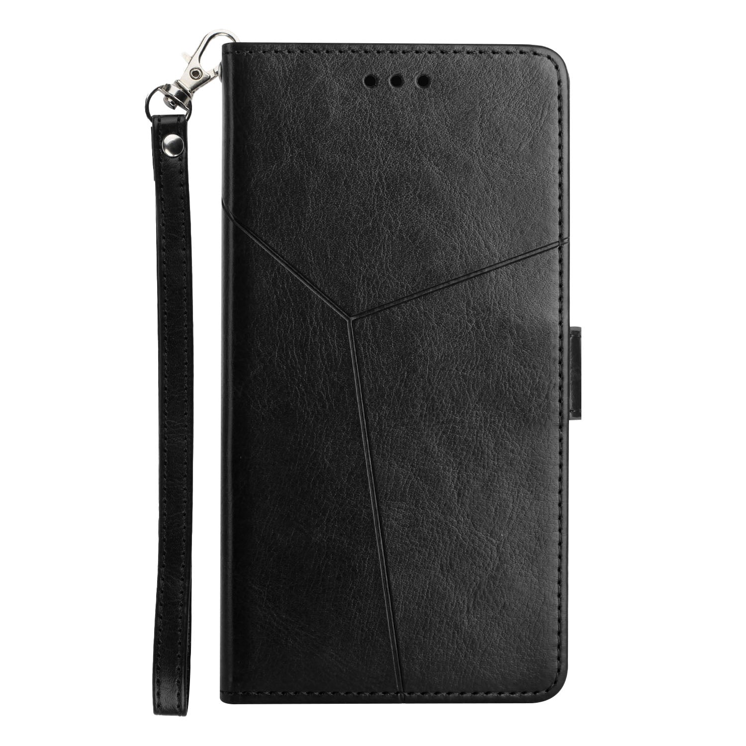 Imprinting Y-shaped Line Shockproof PU Leather Wallet Phone Case Cover with Lanyard for Samsung Galaxy S20 4G/S20 5G - Black