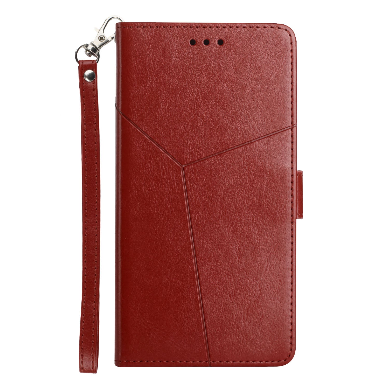 Imprinting Y-shaped Line Shockproof PU Leather Wallet Phone Case Cover with Lanyard for Samsung Galaxy S20 4G/S20 5G - Wine Red