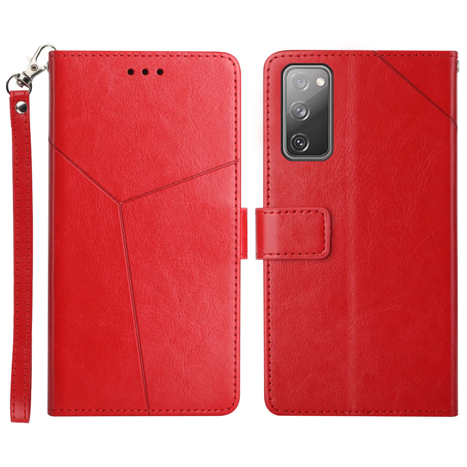 Drop-resistant Imprinting Y-shaped Line Wallet Stand Leather Protective Phone Shell Cover for Samsung Galaxy S20 FE/S20 FE 5G/S20 Lite/S20 FE 2022 - Red