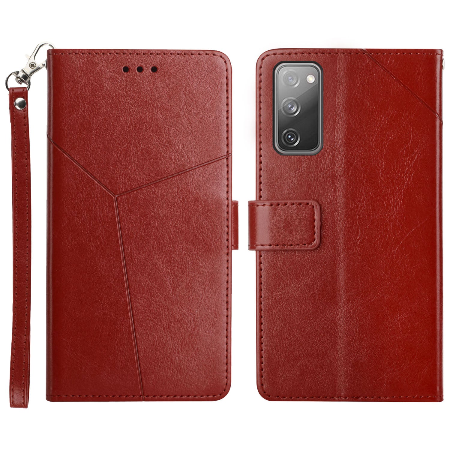 Drop-resistant Imprinting Y-shaped Line Wallet Stand Leather Protective Phone Shell Cover for Samsung Galaxy S20 FE/S20 FE 5G/S20 Lite/S20 FE 2022 - Wine Red