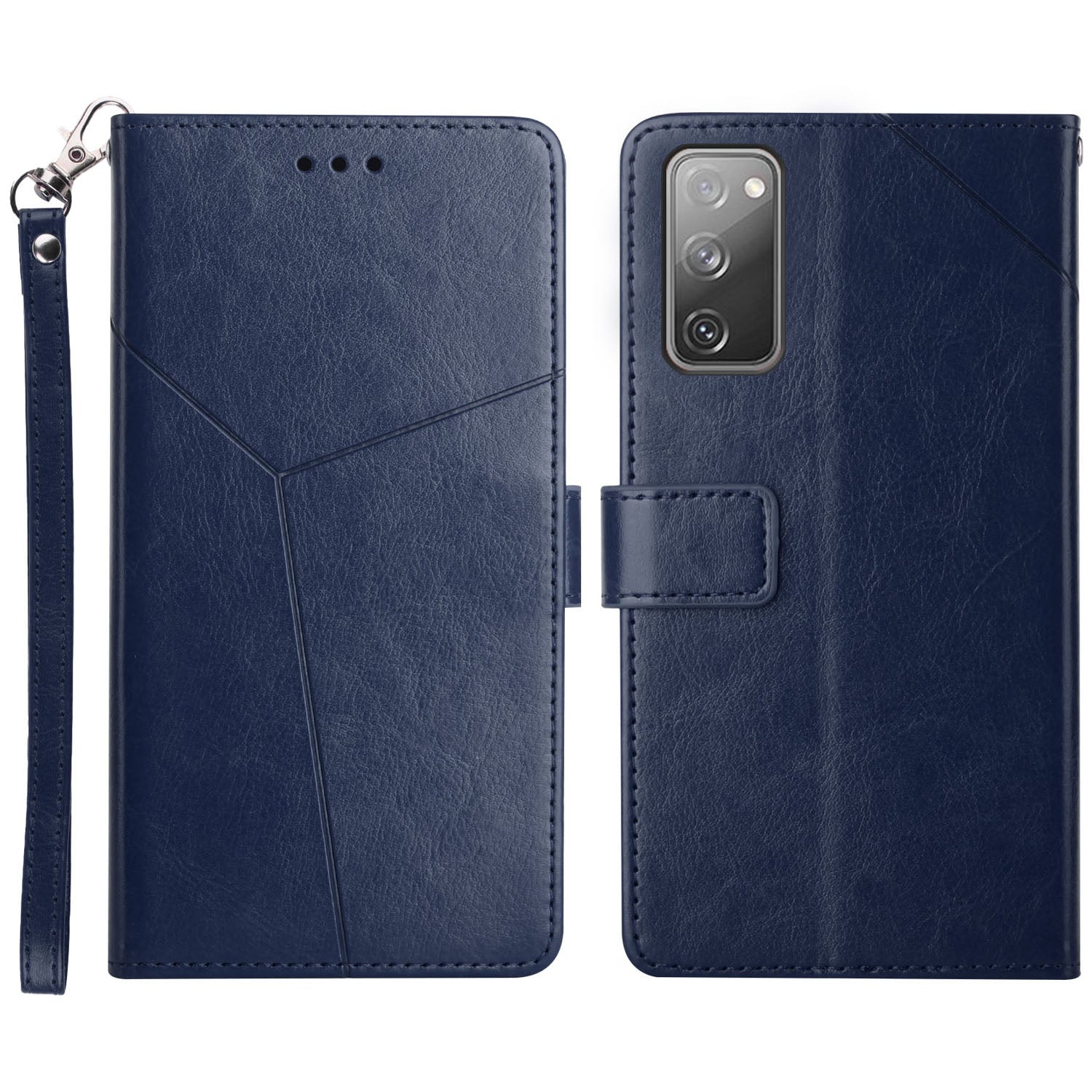 Drop-resistant Imprinting Y-shaped Line Wallet Stand Leather Protective Phone Shell Cover for Samsung Galaxy S20 FE/S20 FE 5G/S20 Lite/S20 FE 2022 - Blue